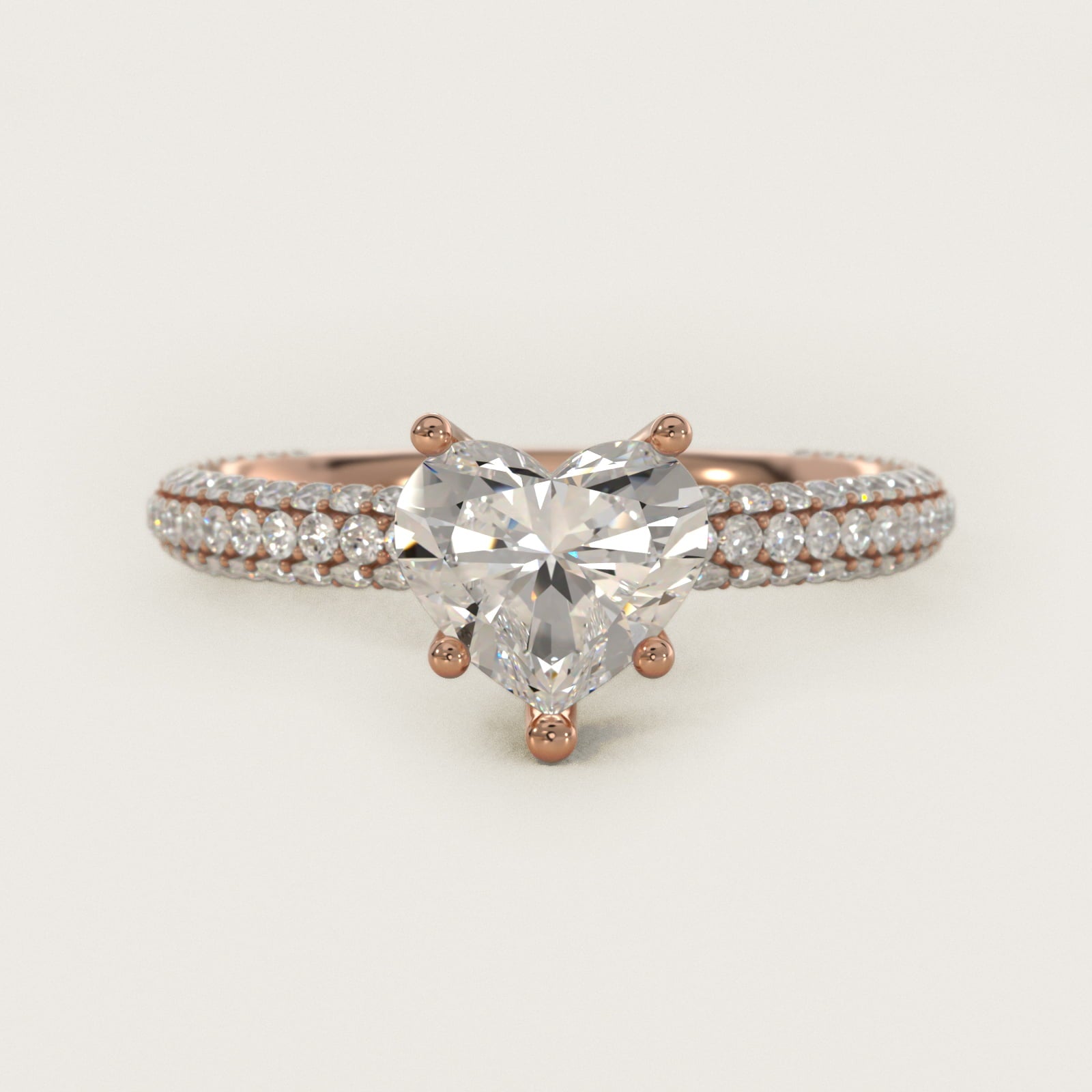 The Gallery Collection™ Rolled MicropavŽ Diamond Engagement Ring in 14k Rose Gold (3/8 ct. tw.) - Heart Center