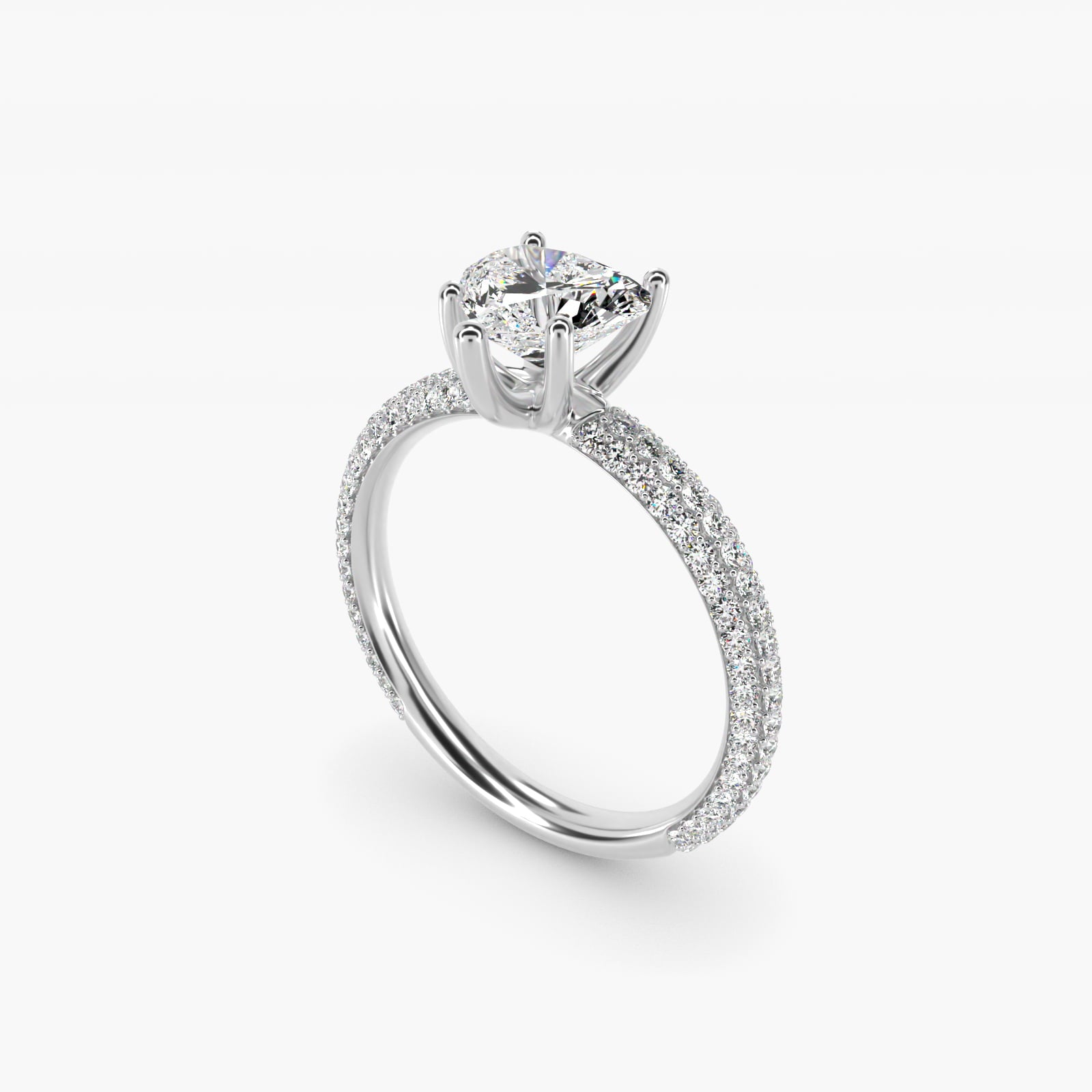The Gallery Collection™ Rolled MicropavŽ Diamond Engagement Ring in 14k White Gold (3/8 ct. tw.) - Heart Center