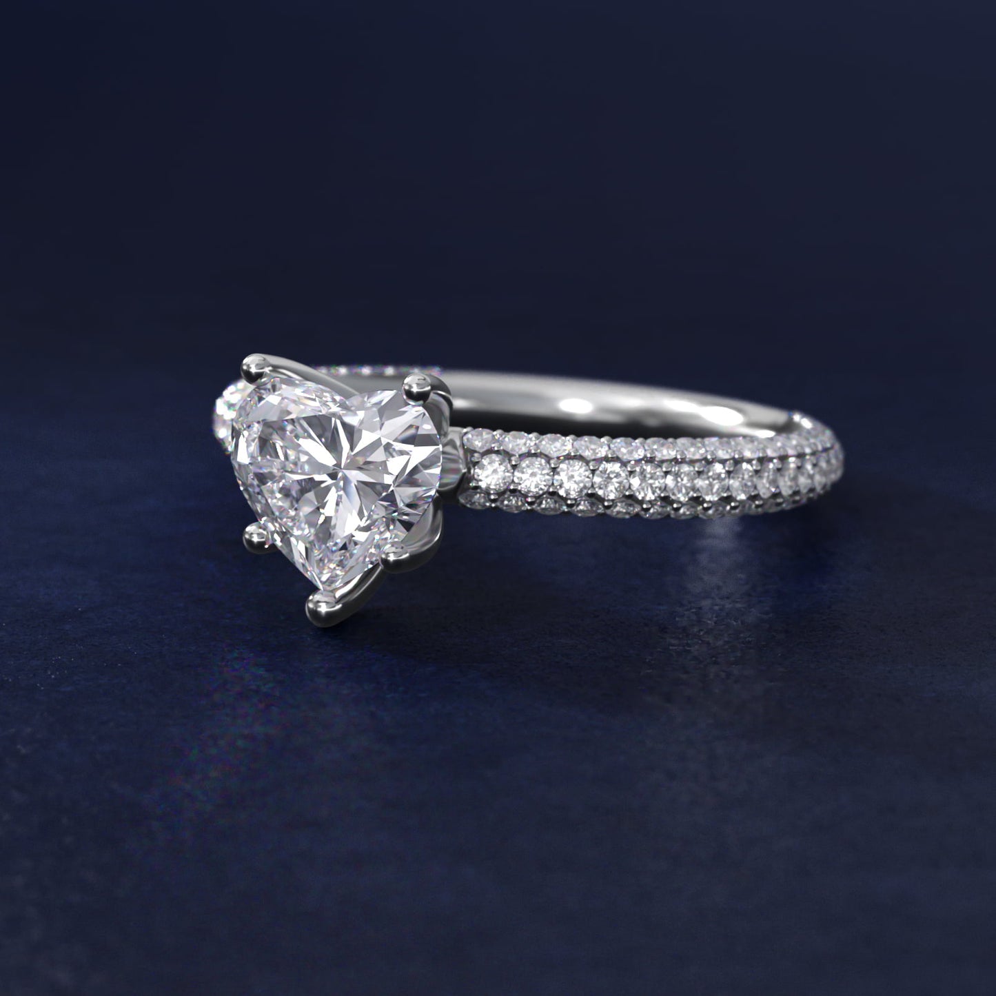 The Gallery Collection™ Rolled MicropavŽ Diamond Engagement Ring in 14k White Gold (3/8 ct. tw.) - Heart Center