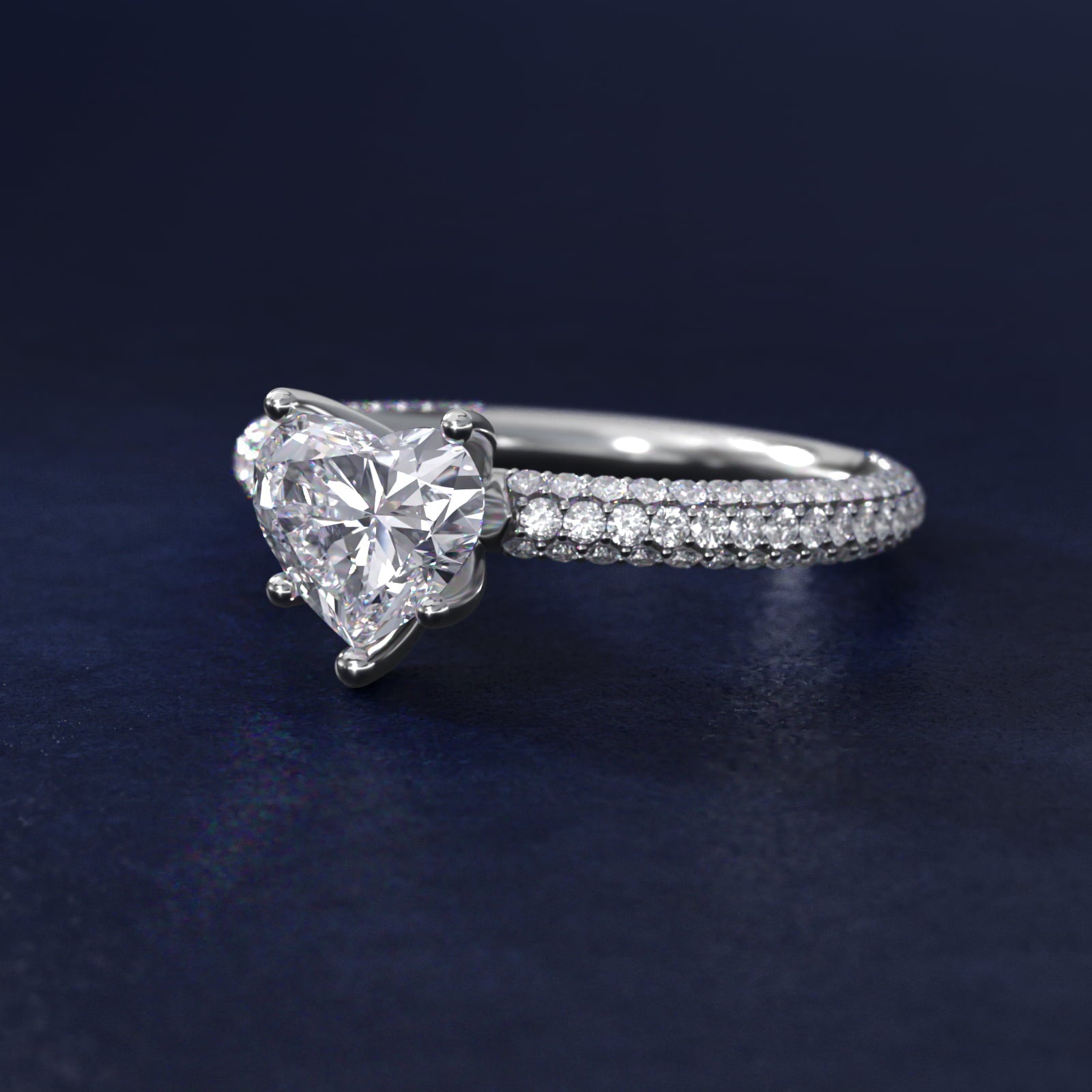 The Gallery Collection™ Rolled MicropavŽ Diamond Engagement Ring in 14k White Gold (3/8 ct. tw.) - Heart Center