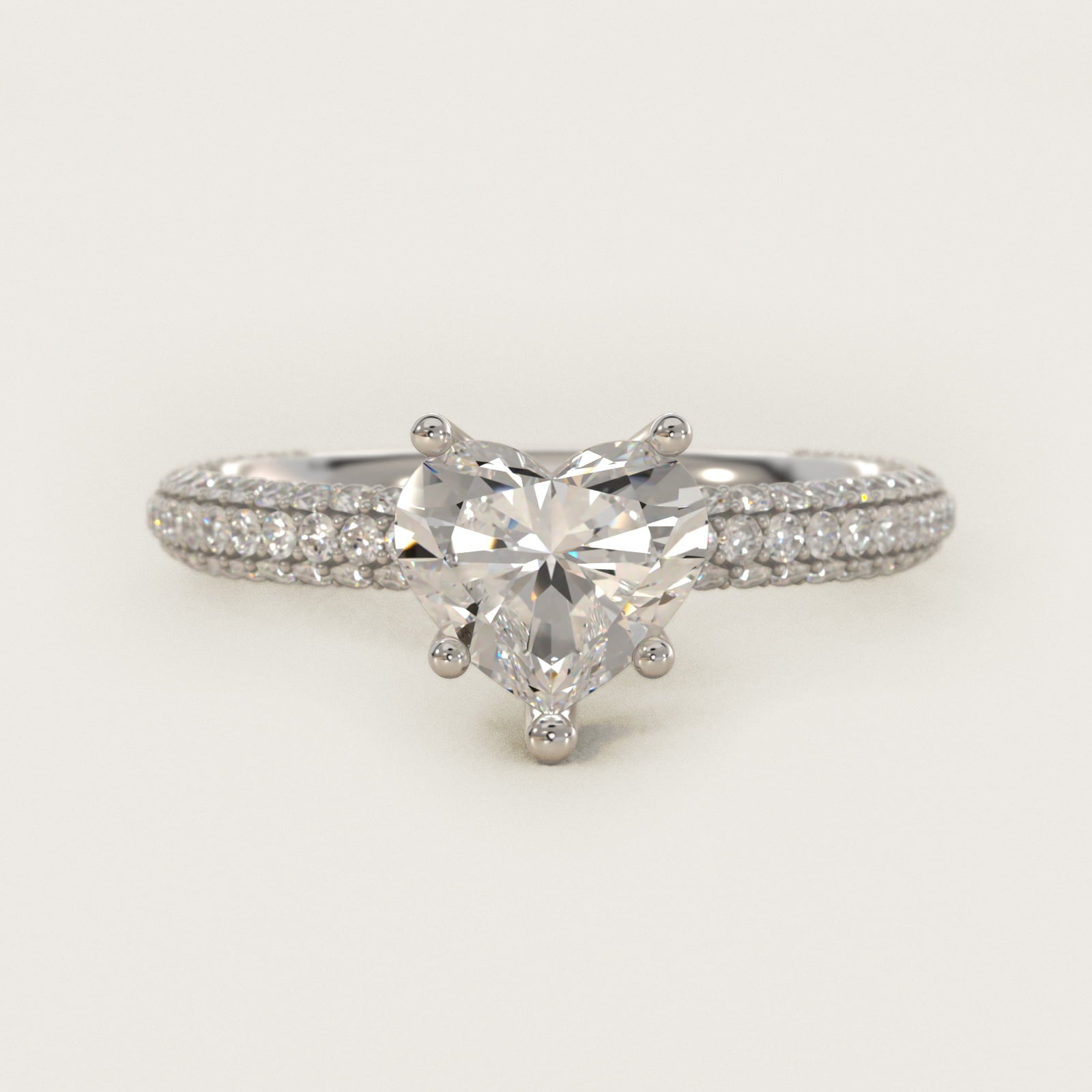 The Gallery Collection™ Rolled MicropavŽ Diamond Engagement Ring in 14k White Gold (3/8 ct. tw.) - Heart Center