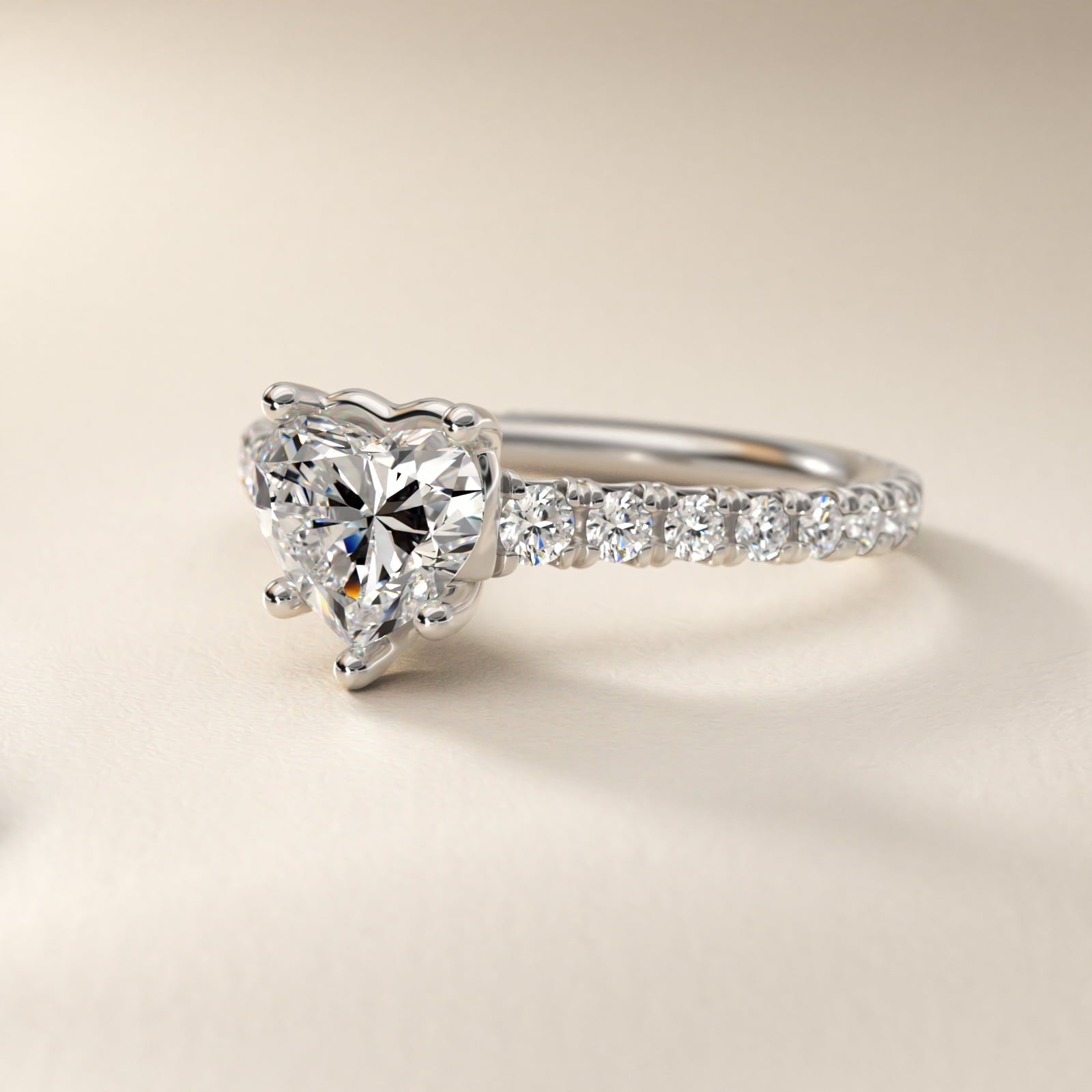 The Gallery Collection? Cathedral Pav? Diamond Engagement Ring in 18k White Gold (5/8 ct. tw.) - Heart Center