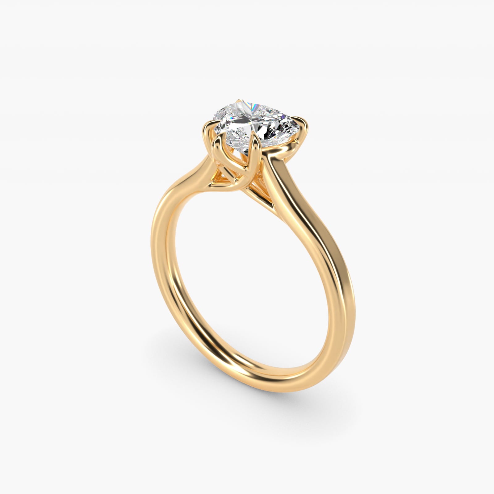 The Gallery Collection Six-Prong Trellis Solitaire Diamond Engagement Ring in 14K Yellow Gold - Heart Center