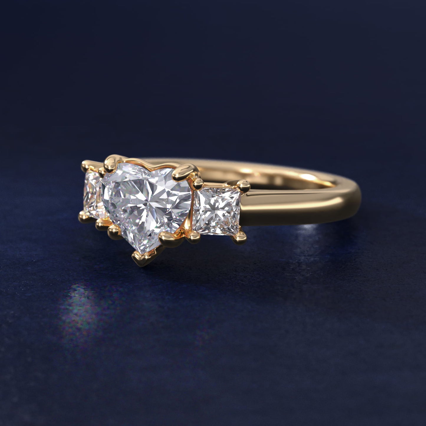 The Gallery Collection™ Princess-Cut Three-Stone Diamond Engagement Ring in 14K Yellow Gold (3/8 ct. tw.) - Heart Center