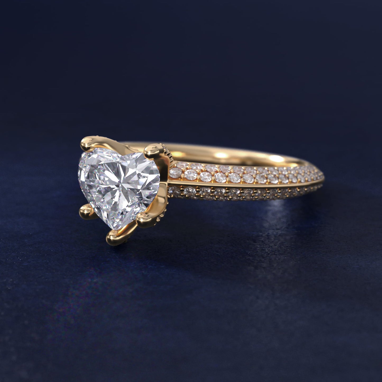 The Gallery Collection™ Knife Edge MicropavŽ Diamond Engagement Ring in 18k Yellow Gold (3/8 ct. tw.) - Heart Center