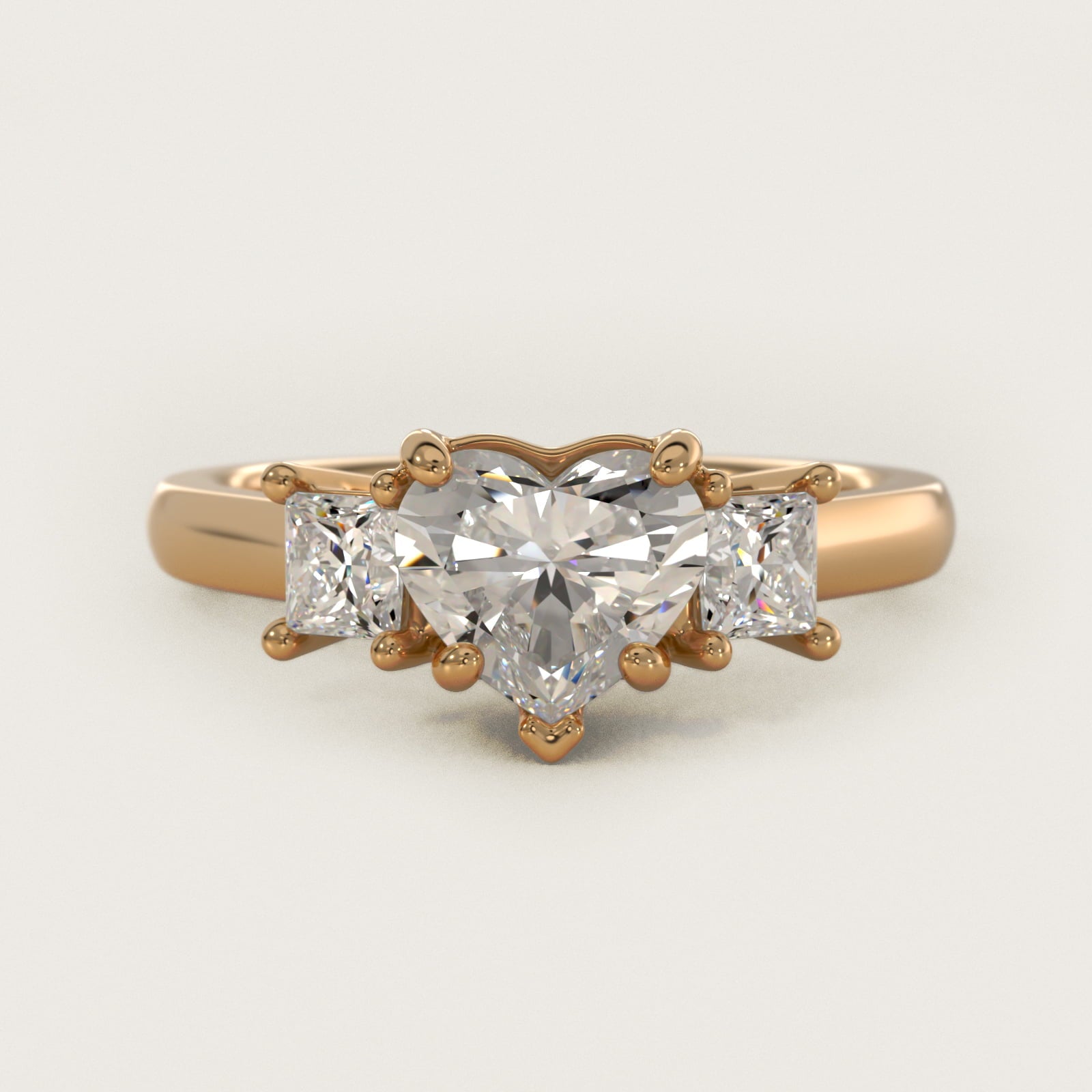 The Gallery Collection™ Princess-Cut Three-Stone Diamond Engagement Ring in 14K Yellow Gold (3/8 ct. tw.) - Heart Center