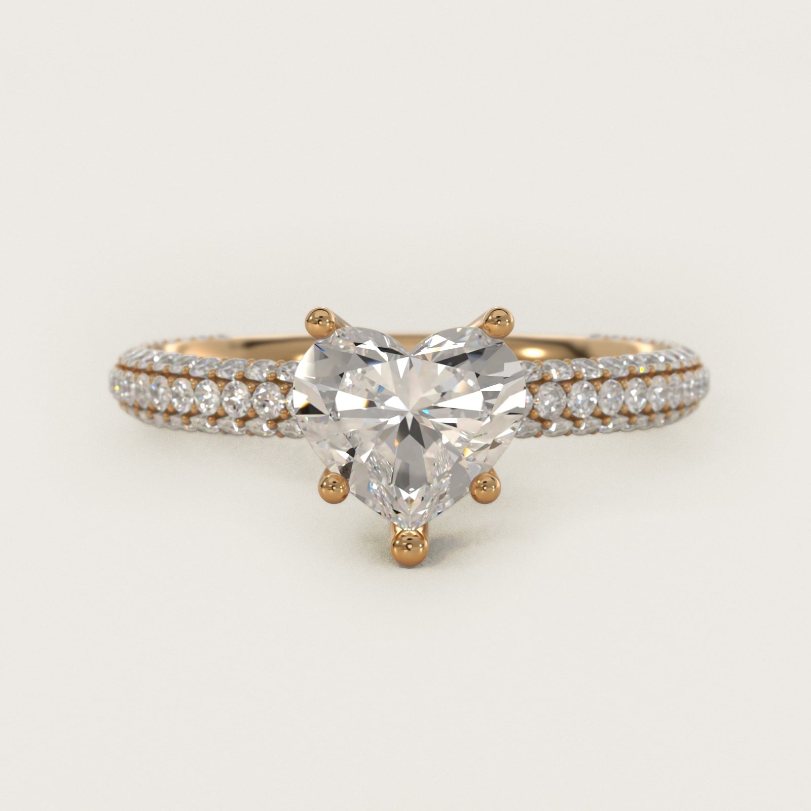 The Gallery Collection™ Rolled MicropavŽ Diamond Engagement Ring in 14K Yellow Gold (3/8 ct. tw.) - Heart Center
