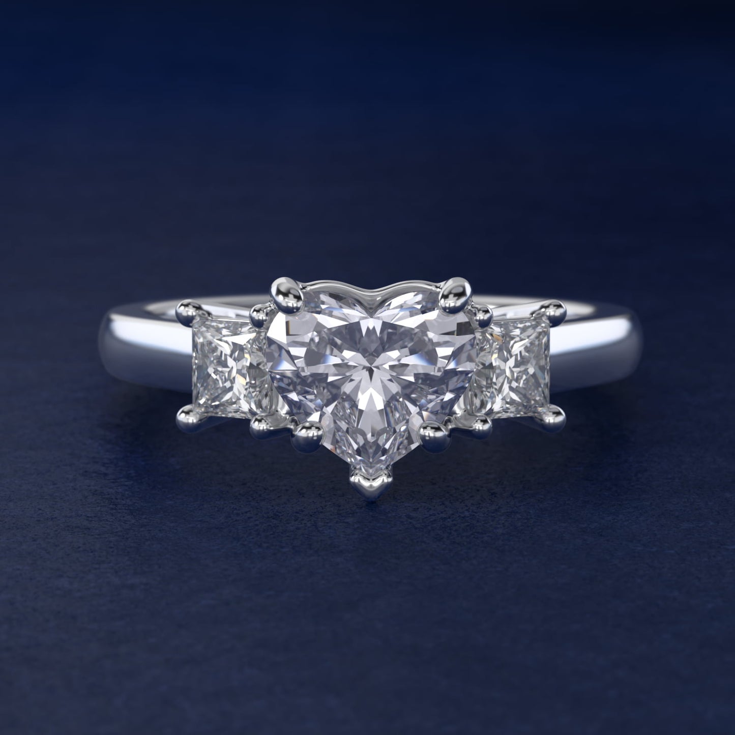 The Gallery Collectionª Princess-Cut Three-Stone Diamond Engagement Ring in Platinum (3/8 ct. tw.) - Heart Center