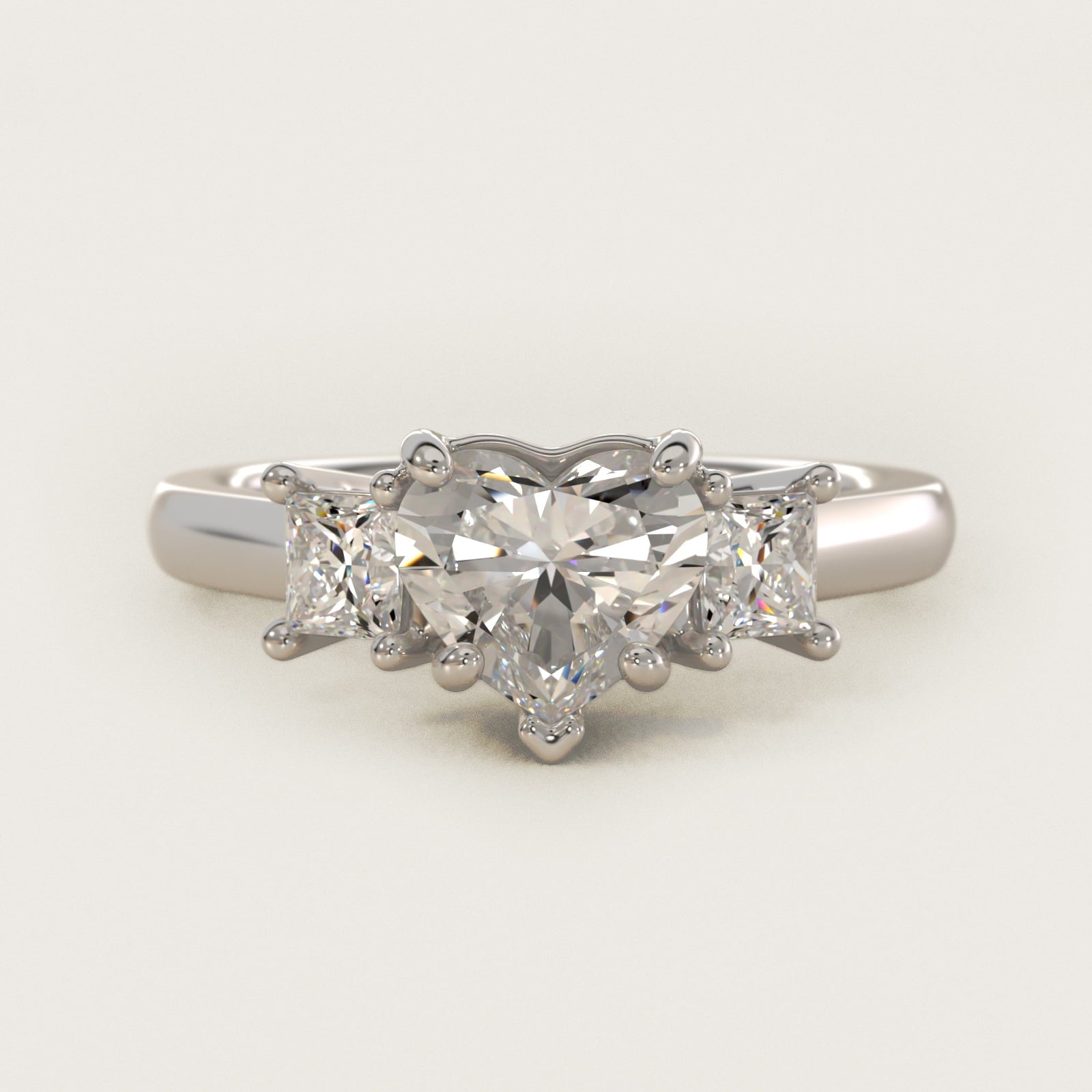 The Gallery Collectionª Princess-Cut Three-Stone Diamond Engagement Ring in Platinum (3/8 ct. tw.) - Heart Center