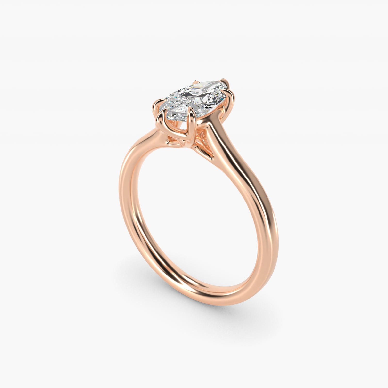 The Gallery Collection Six-Prong Trellis Solitaire Diamond Engagement Ring in 14k Rose Gold - Marquise Center