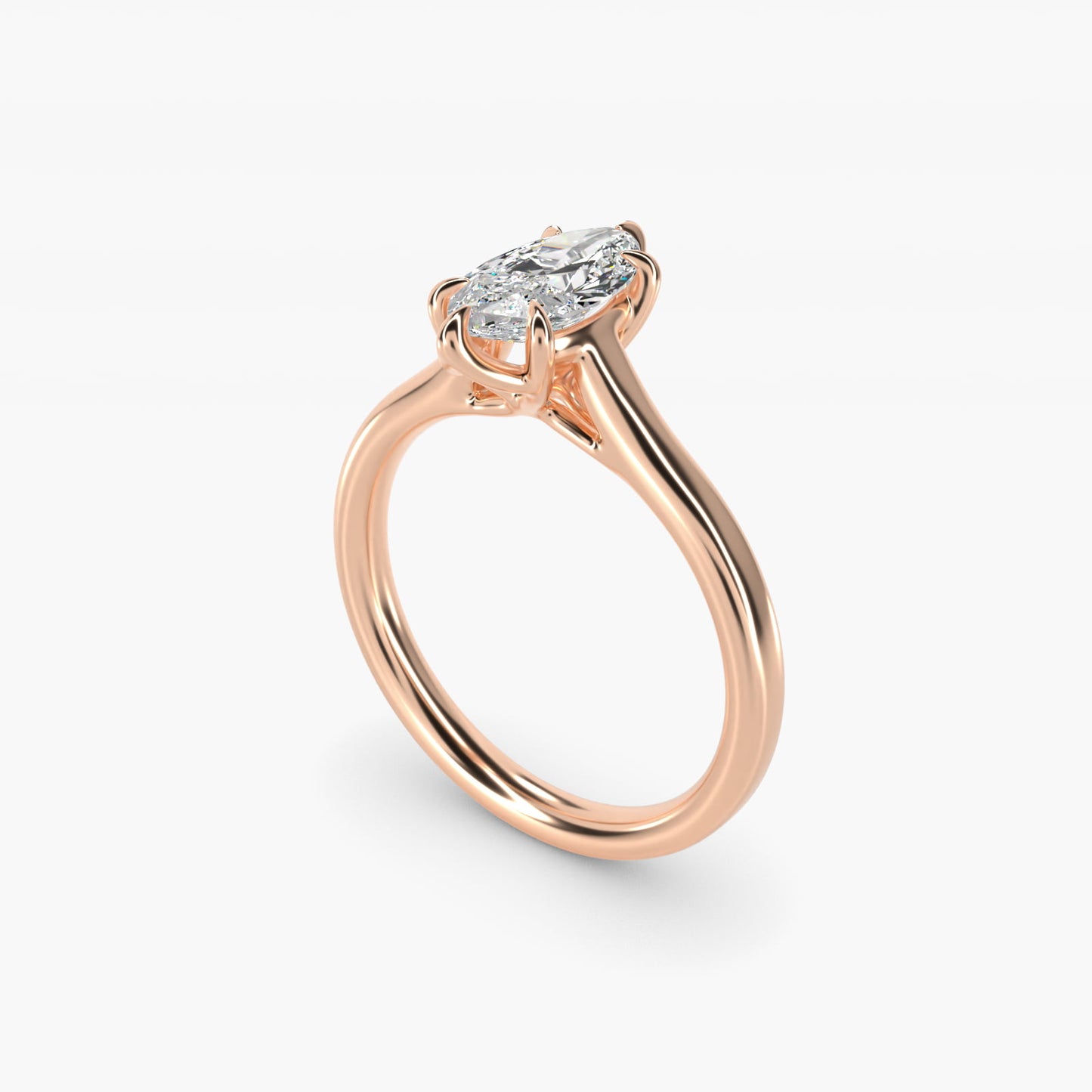 The Gallery Collection Six-Prong Trellis Solitaire Diamond Engagement Ring in 18k Rose Gold - Marquise Center