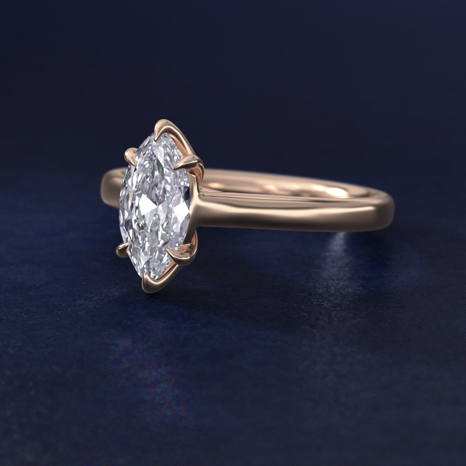 The Gallery Collection Six-Prong Trellis Solitaire Diamond Engagement Ring in 18k Rose Gold - Marquise Center