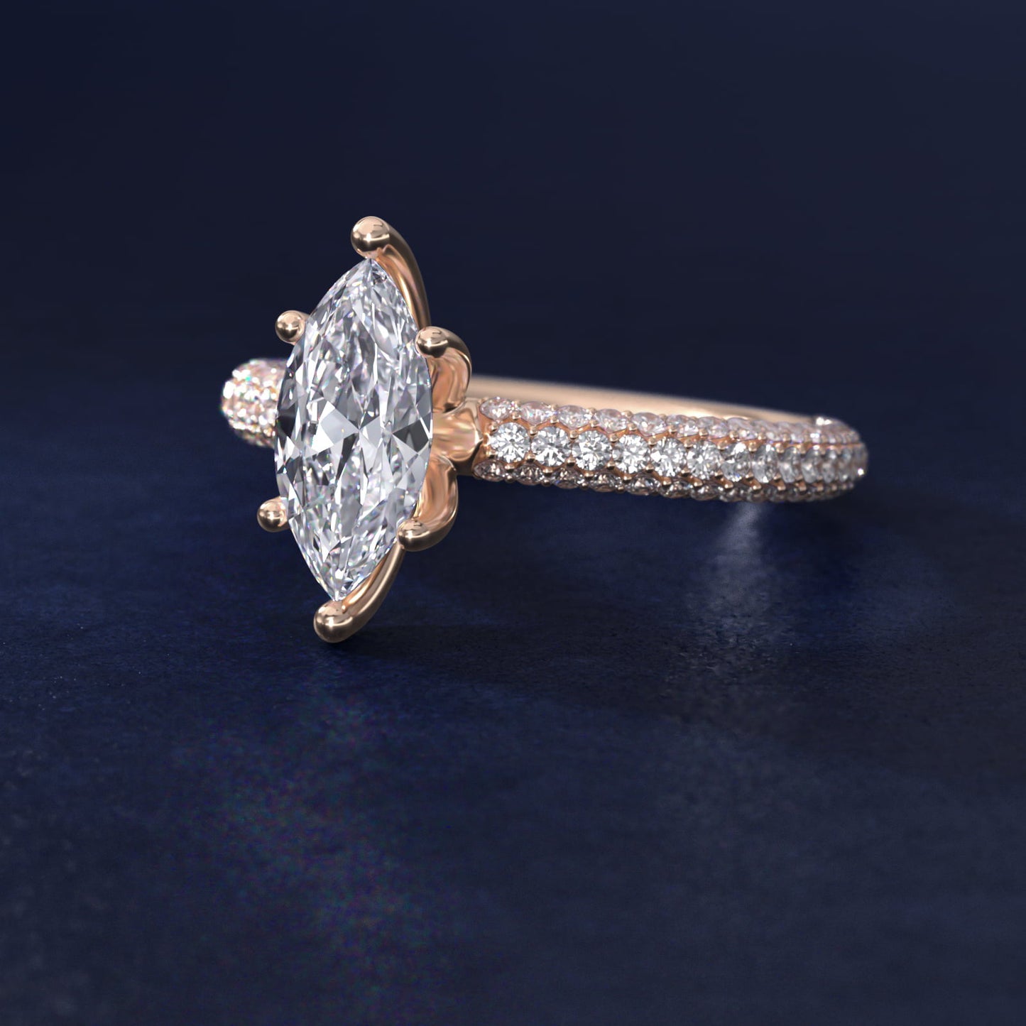 The Gallery Collection™ Rolled MicropavŽ Diamond Engagement Ring in 14k Rose Gold (3/8 ct. tw.) - Marquise Center
