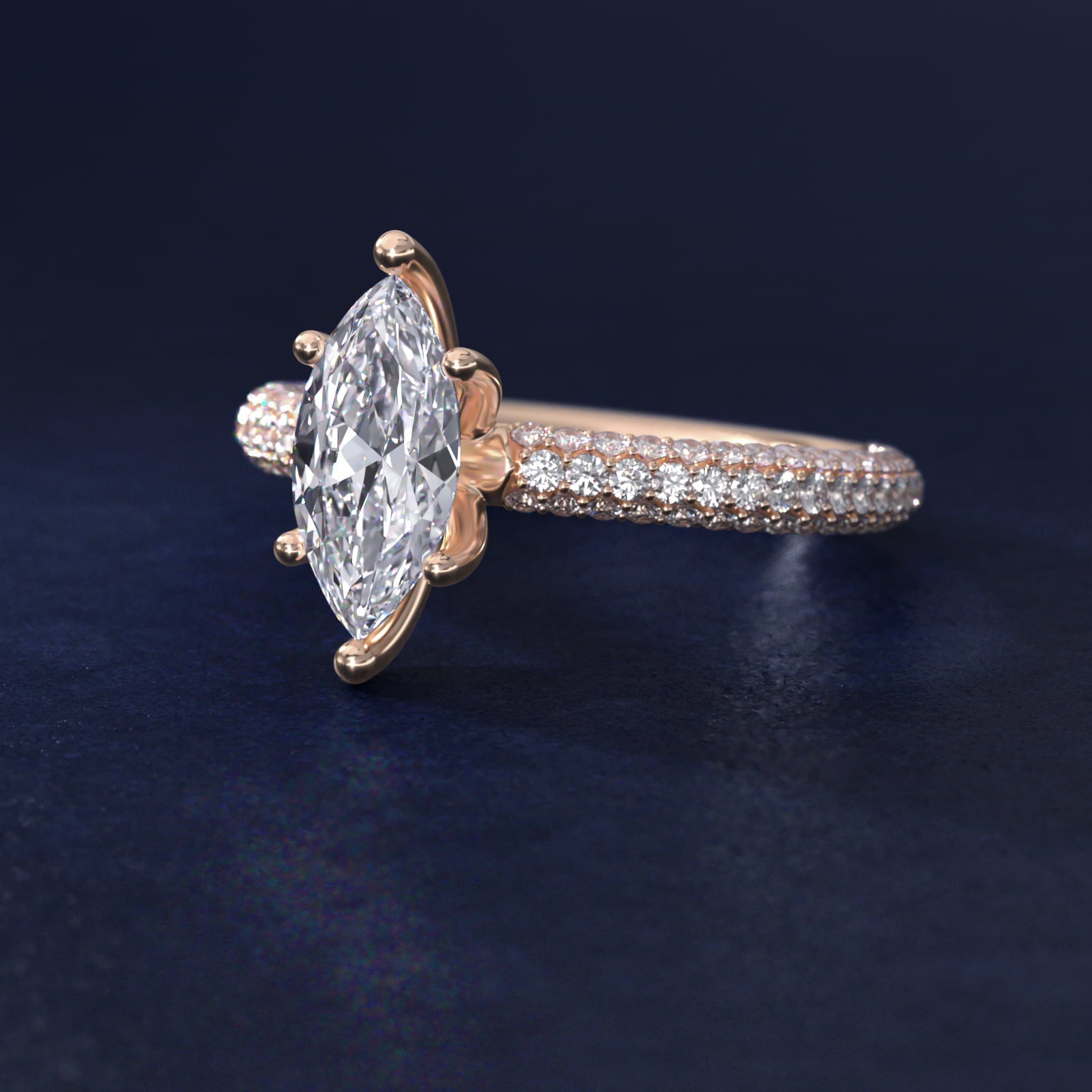 The Gallery Collection™ Rolled MicropavŽ Diamond Engagement Ring in 14k Rose Gold (3/8 ct. tw.) - Marquise Center