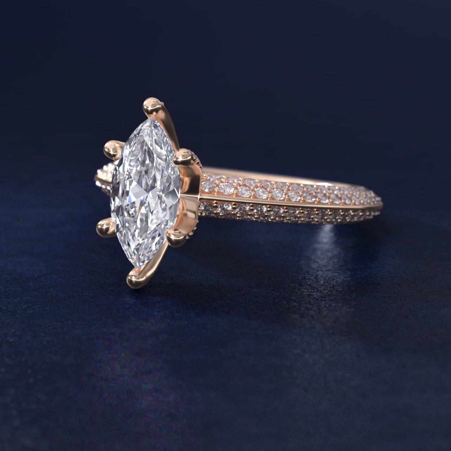 The Gallery Collection™ Knife Edge MicropavŽ Diamond Engagement Ring in 14k Rose Gold (3/8 ct. tw.) - Marquise Center