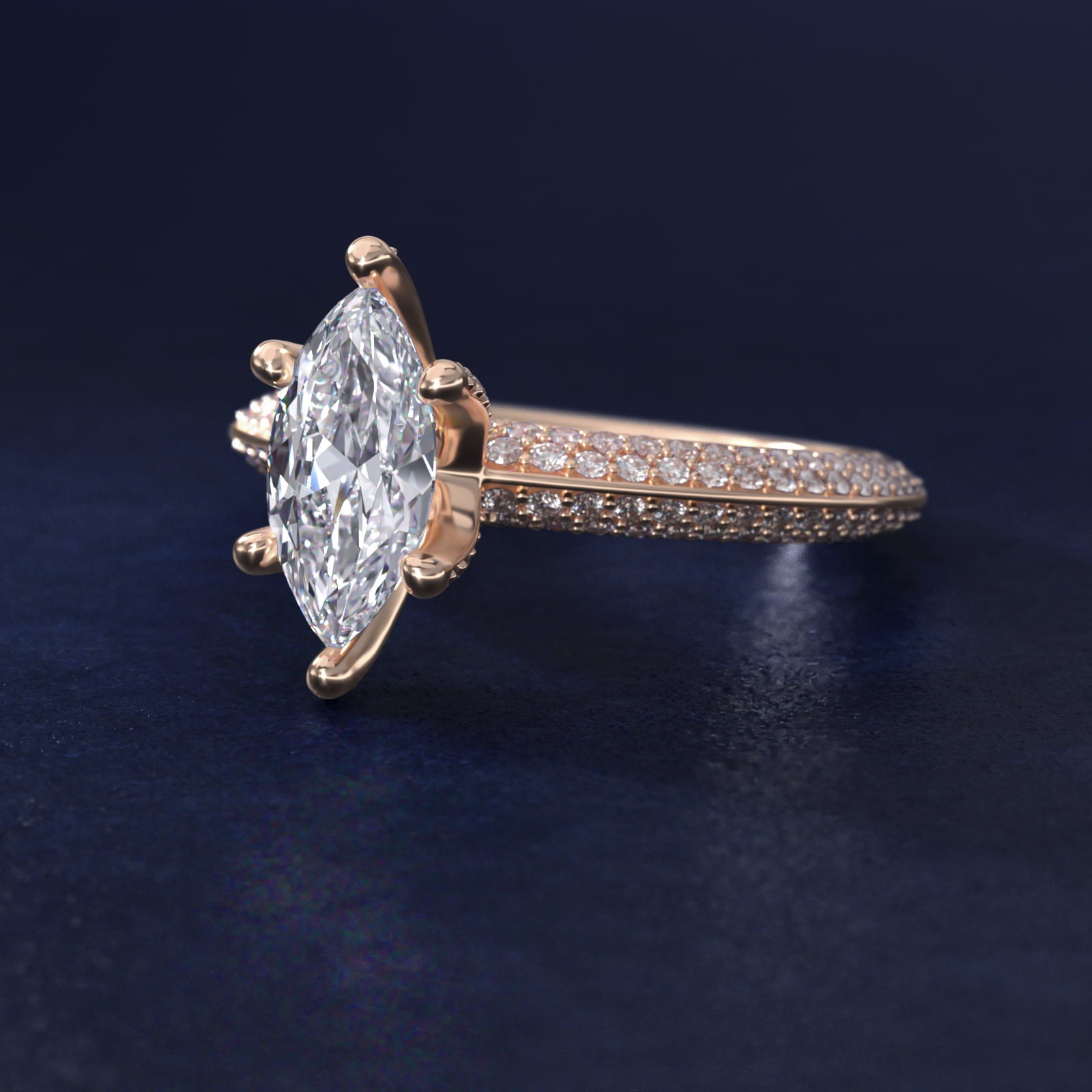 The Gallery Collection™ Knife Edge MicropavŽ Diamond Engagement Ring in 14k Rose Gold (3/8 ct. tw.) - Marquise Center