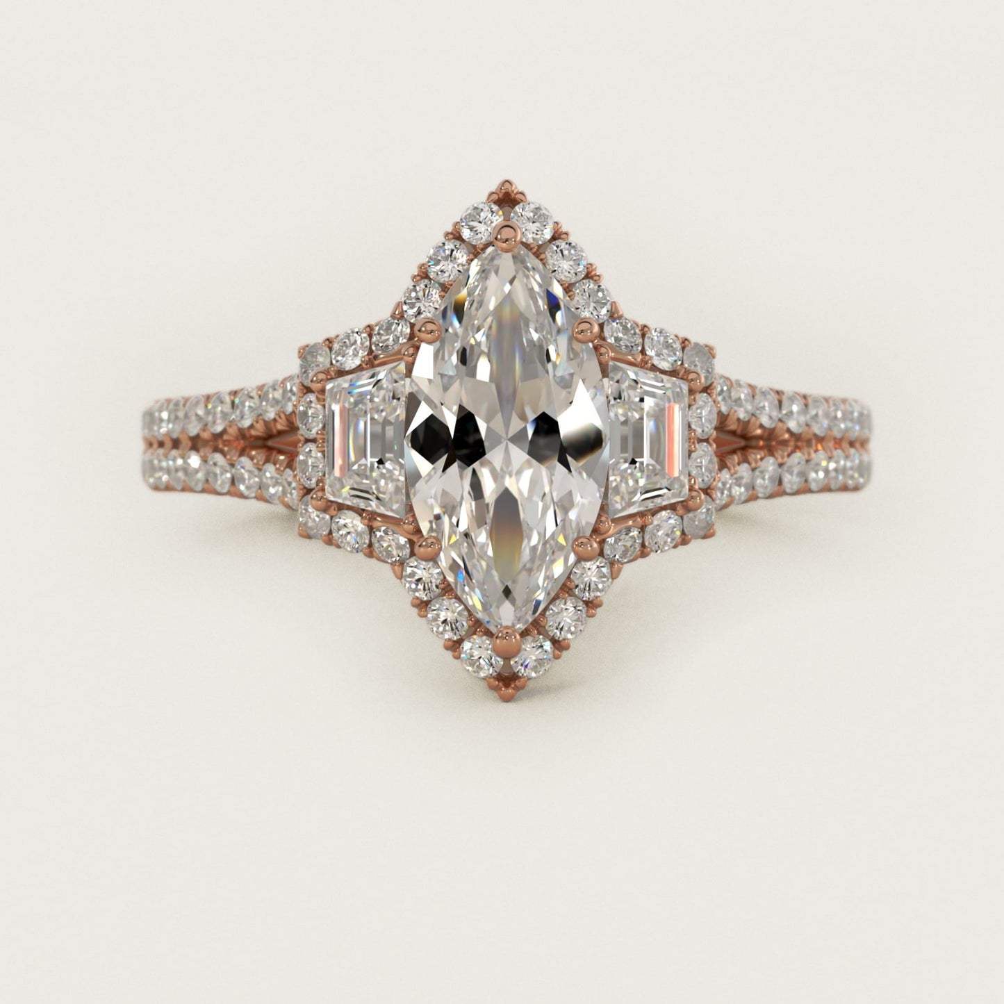 The Gallery Collection? Rolled Micropav? Diamond Engagement Ring in 18k Rose Gold (3/8 ct. tw.) - Marquise Center