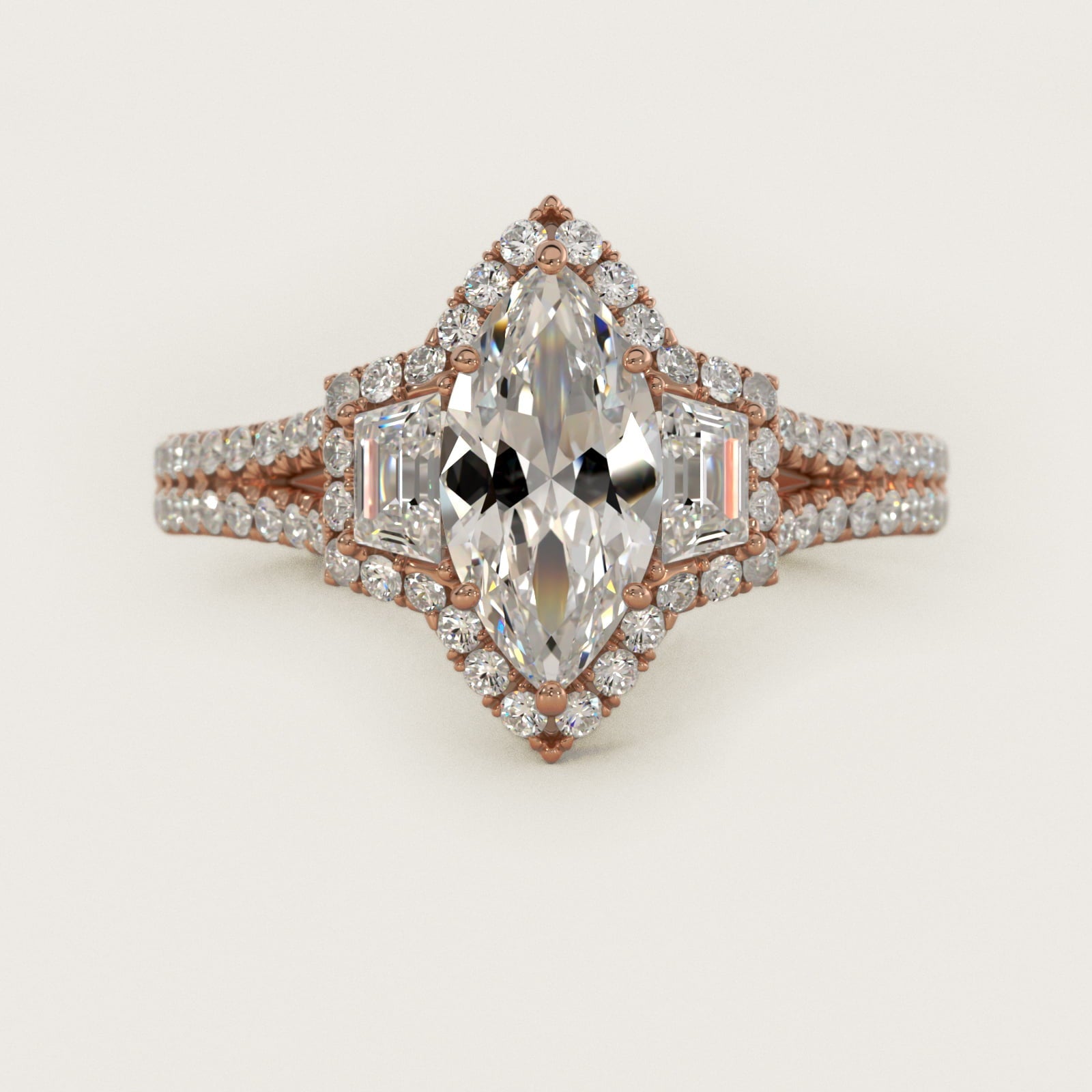 The Gallery Collection? Rolled Micropav? Diamond Engagement Ring in 18k Rose Gold (3/8 ct. tw.) - Marquise Center