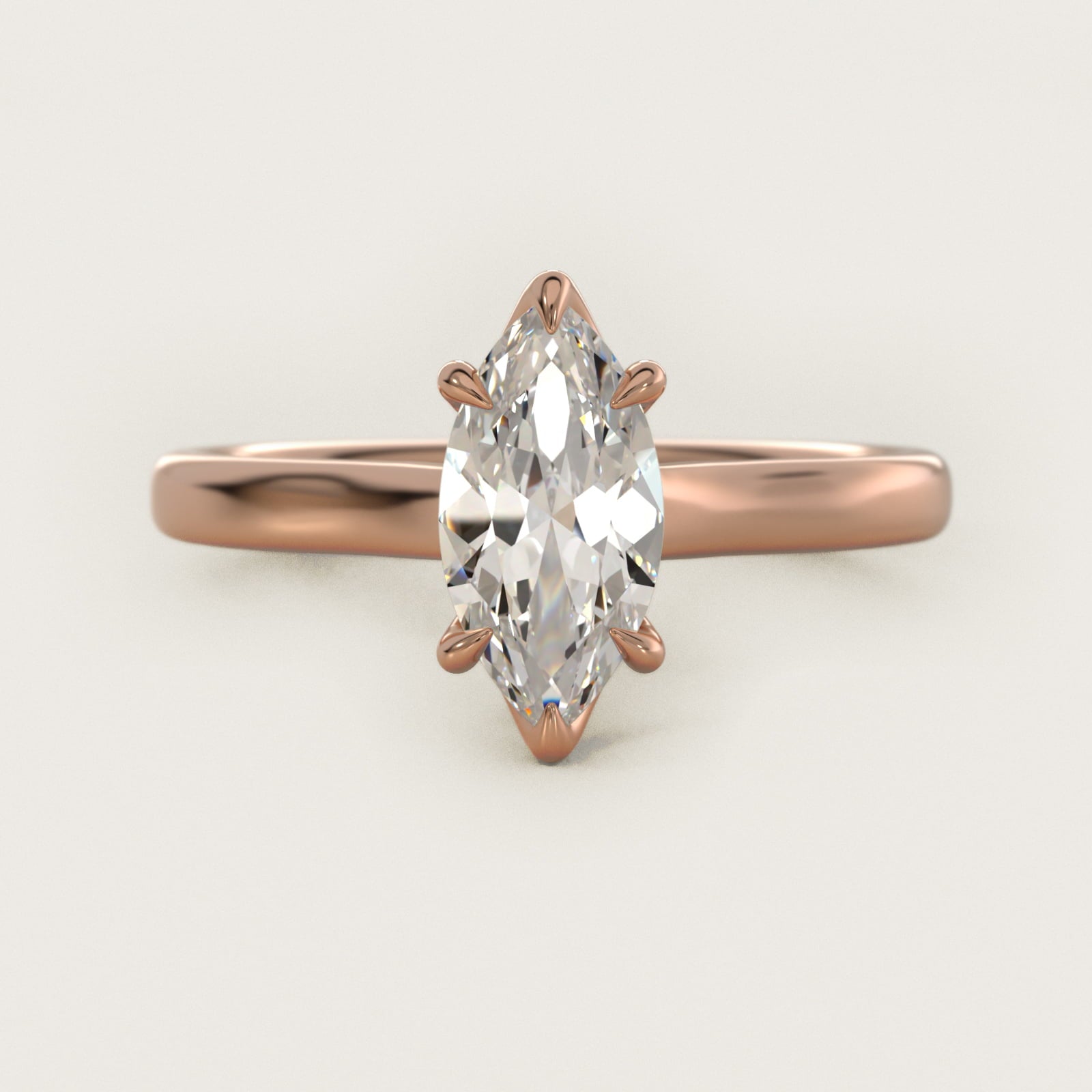 The Gallery Collection Six-Prong Trellis Solitaire Diamond Engagement Ring in 18k Rose Gold - Marquise Center