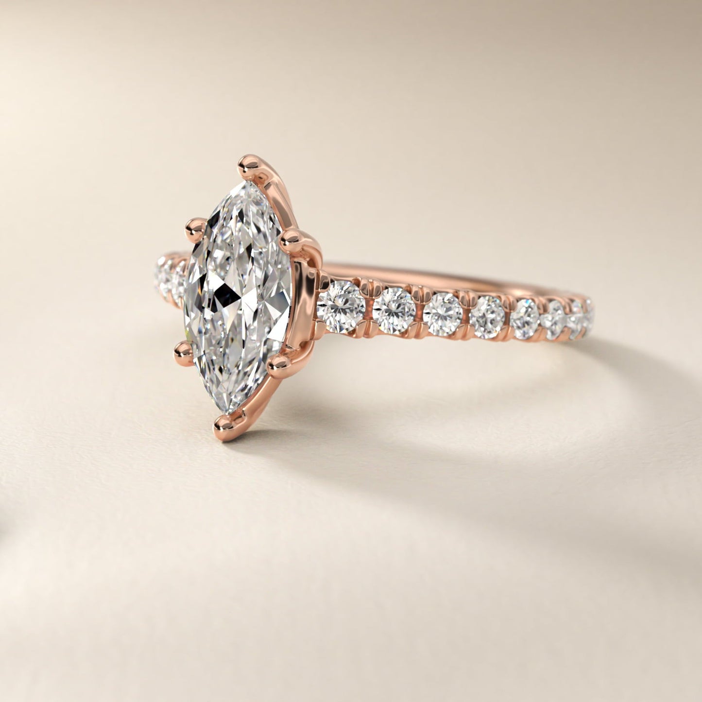 The Gallery Collection? Cathedral Pav? Diamond Engagement Ring in 18k Rose Gold (5/8 ct. tw.) - Marquise Center