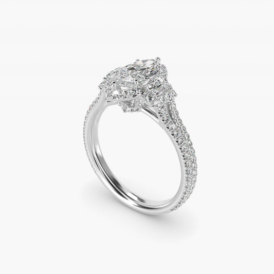 The Gallery Collection™ Emerald Three Stone Halo Diamond Engagement Ring in 14k White Gold (1.50 ct. tw.) - Marquise Center