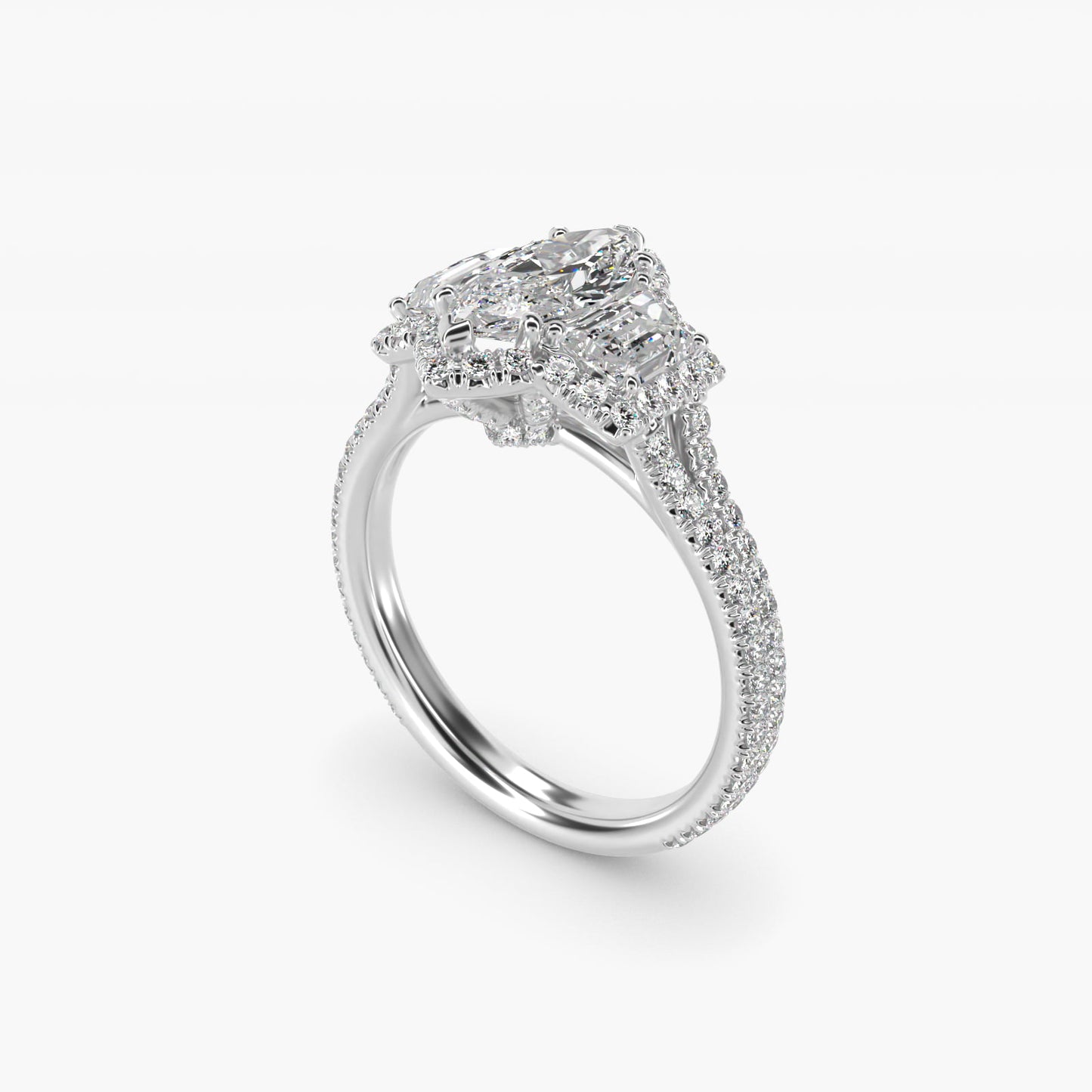 The Gallery Collection™ Vintage Three Stone Trapezoid Diamond Engagement Ring 14k White Gold - Marquise Center