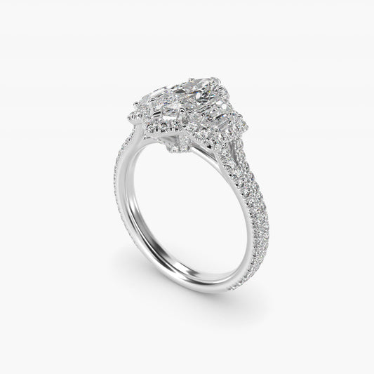 The Gallery Collection™ Vintage Three Stone Trapezoid Diamond Engagement Ring 14k White Gold - Marquise Center