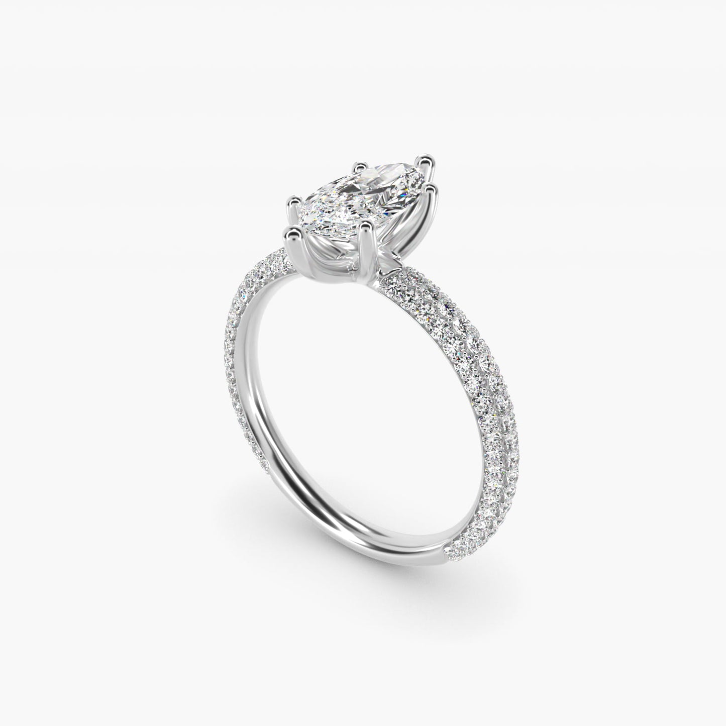 The Gallery Collection™ Rolled MicropavŽ Diamond Engagement Ring in 14k White Gold (3/8 ct. tw.) - Marquise Center