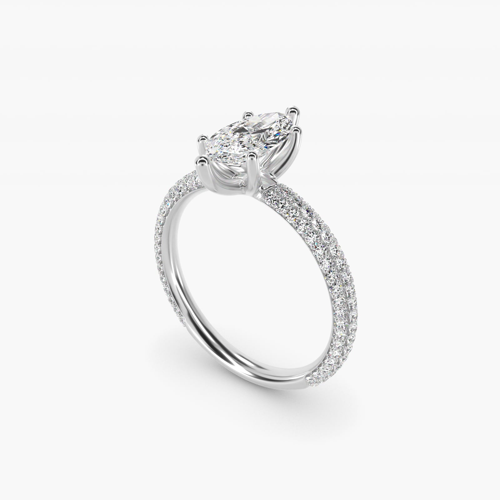 The Gallery Collection™ Rolled MicropavŽ Diamond Engagement Ring in 14k White Gold (3/8 ct. tw.) - Marquise Center