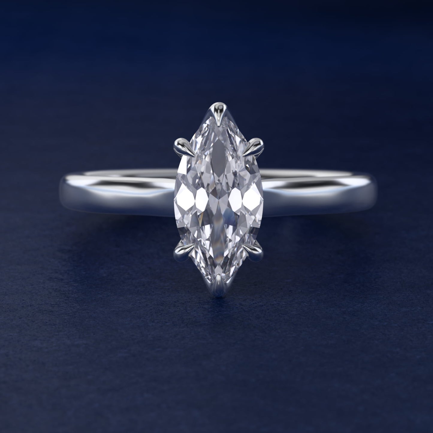 The Gallery Collection Six-Prong Trellis Solitaire Diamond Engagement Ring in 14k White Gold - Marquise Center
