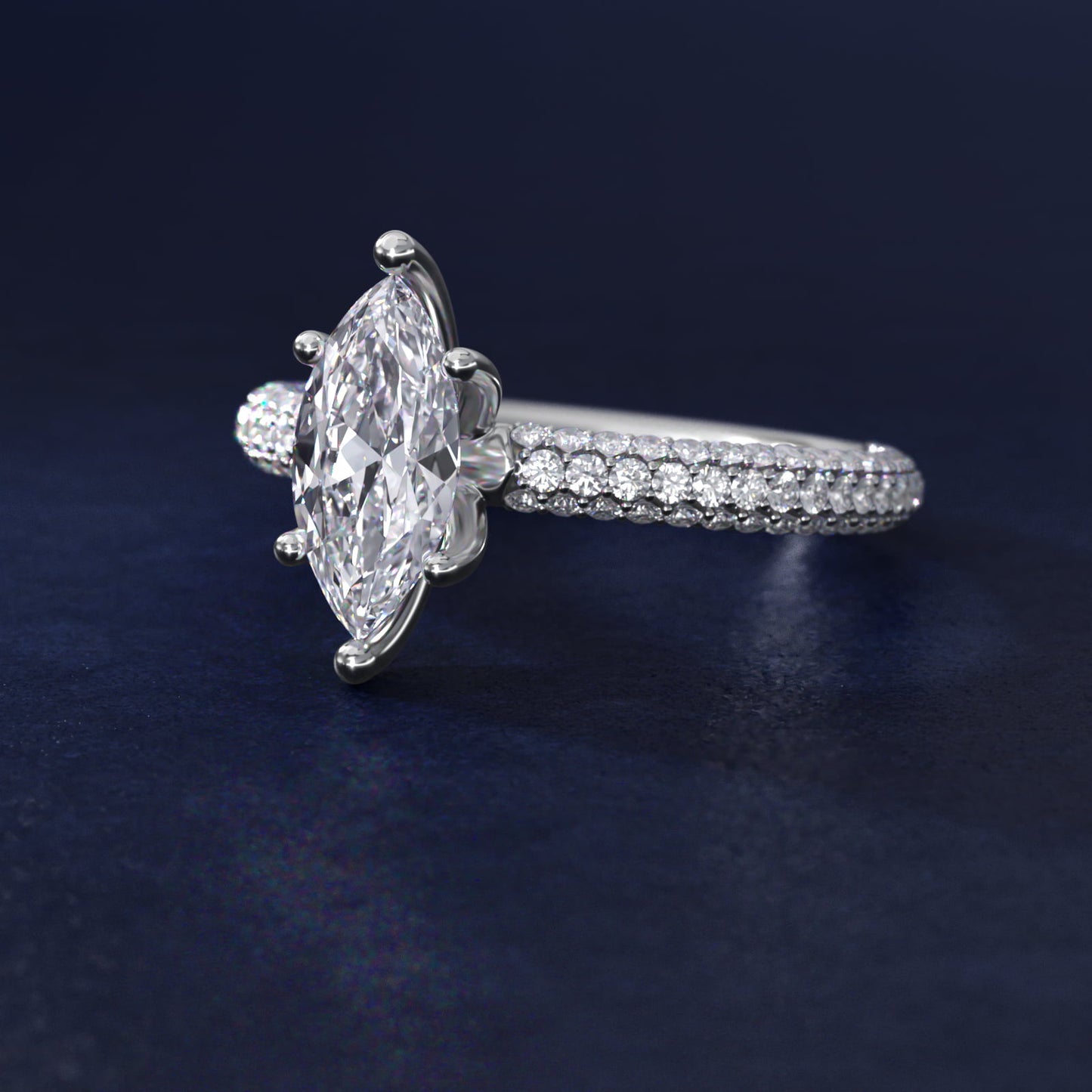 The Gallery Collection™ Rolled MicropavŽ Diamond Engagement Ring in 14k White Gold (3/8 ct. tw.) - Marquise Center