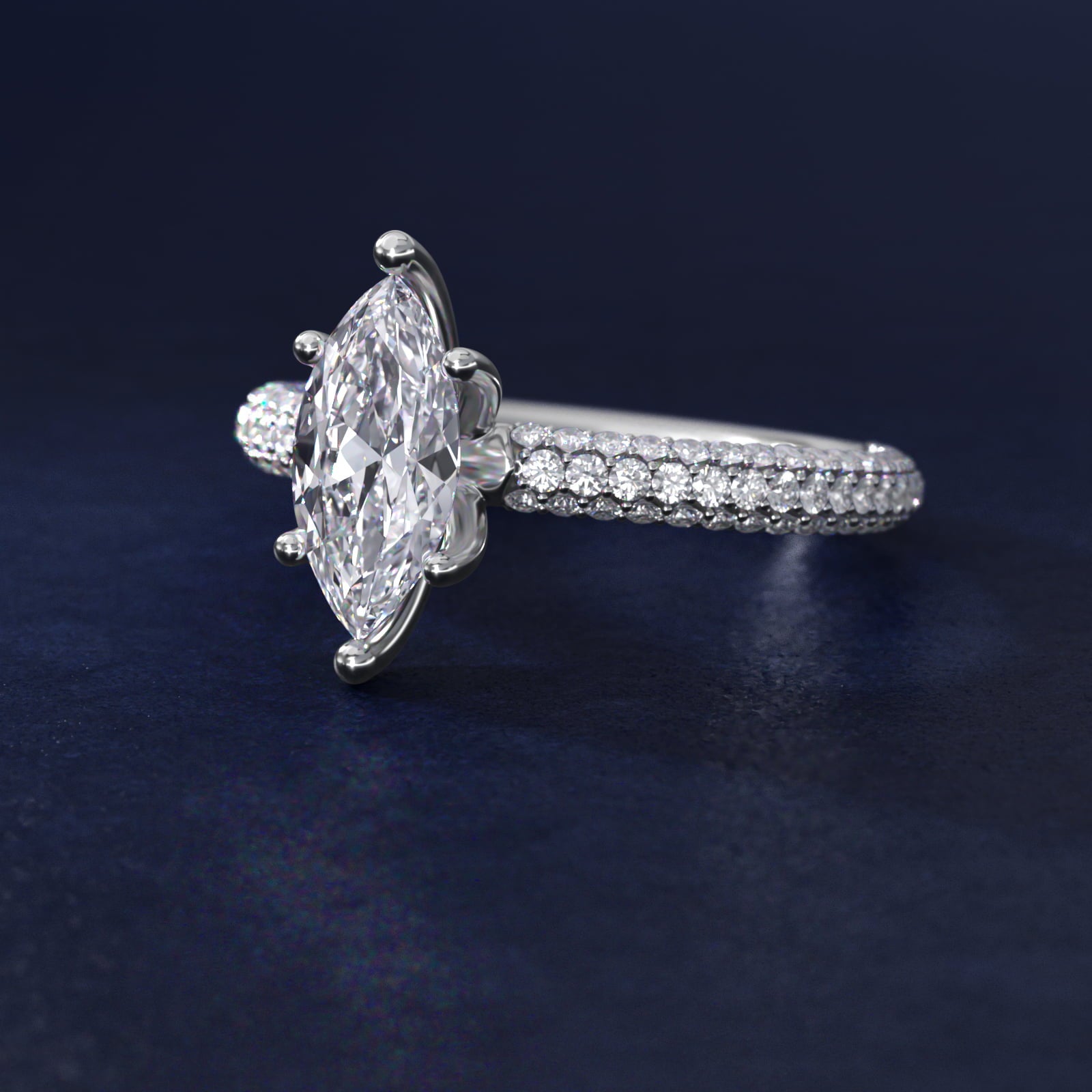 The Gallery Collection™ Rolled MicropavŽ Diamond Engagement Ring in 14k White Gold (3/8 ct. tw.) - Marquise Center