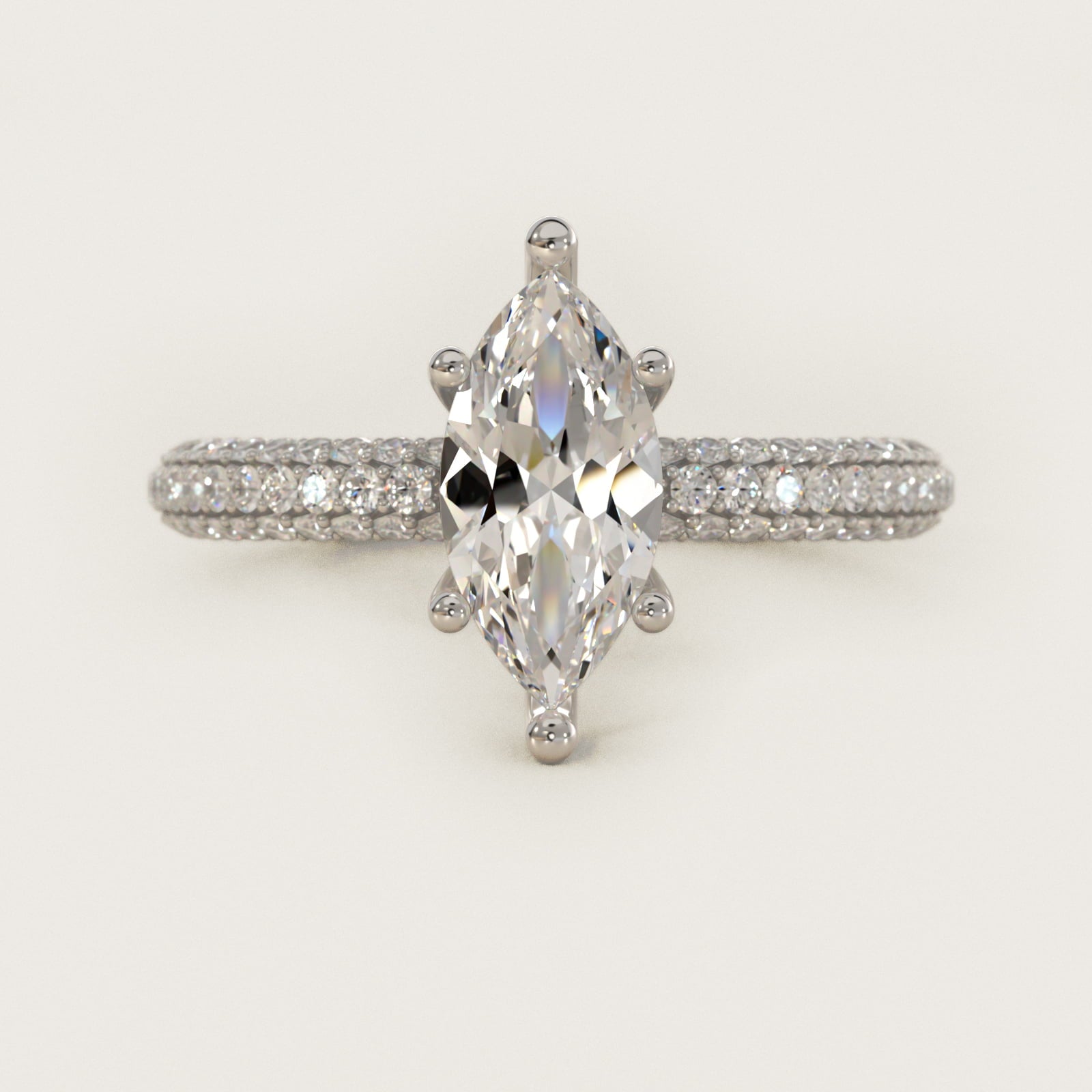 The Gallery Collection™ Rolled MicropavŽ Diamond Engagement Ring in 14k White Gold (3/8 ct. tw.) - Marquise Center