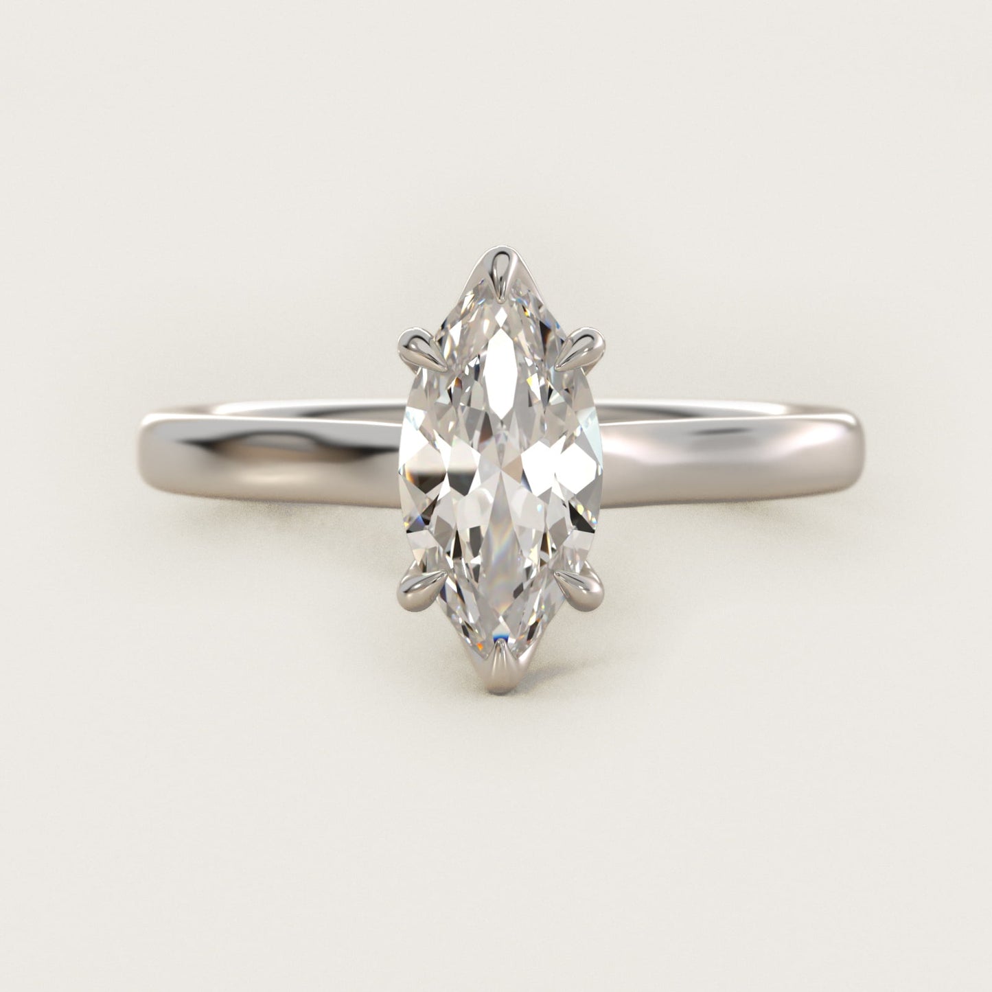 The Gallery Collection Six-Prong Trellis Solitaire Diamond Engagement Ring in 14k White Gold - Marquise Center
