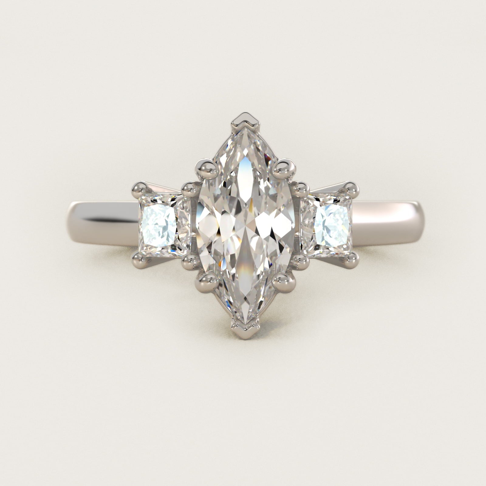 The Gallery Collectionª Princess-Cut Three-Stone Diamond Engagement Ring in 18k White Gold (3/8 ct. tw.) - Marquise Center