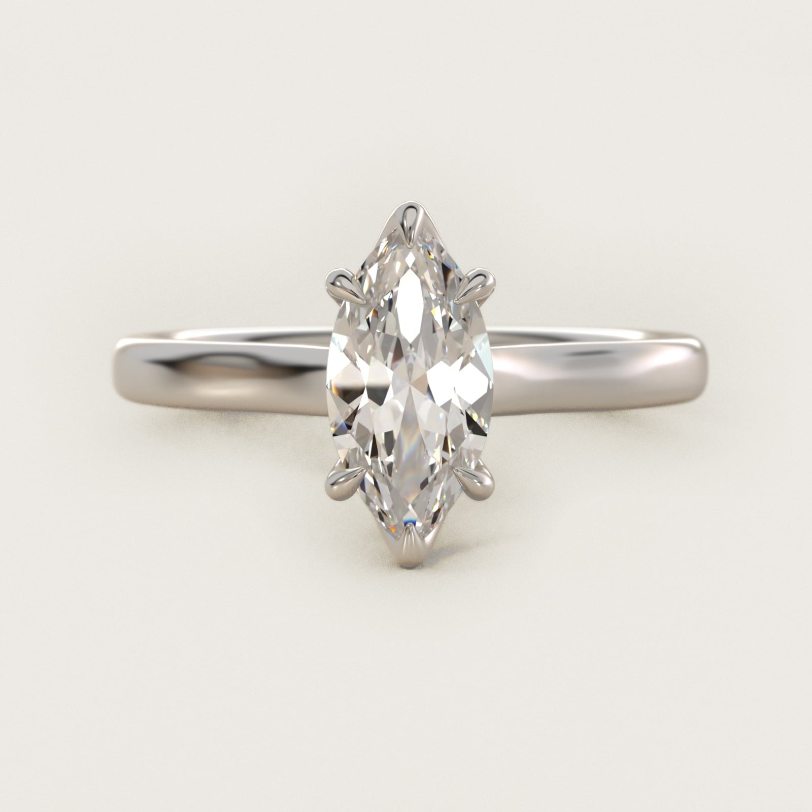 The Gallery Collection Six-Prong Trellis Solitaire Diamond Engagement Ring in 18k White Gold - Marquise Center