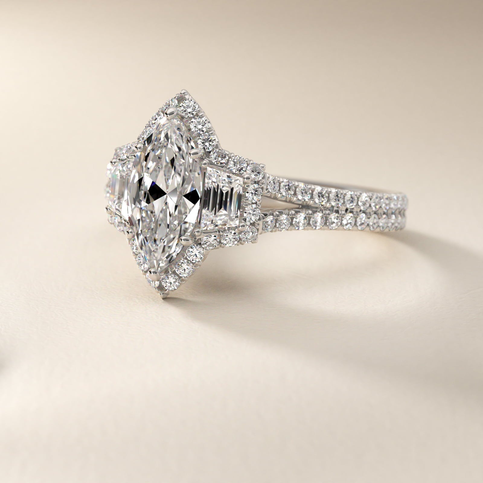 The Gallery Collection? Cathedral Pav? Diamond Engagement Ring in 18k White Gold (5/8 ct. tw.) - Marquise Center