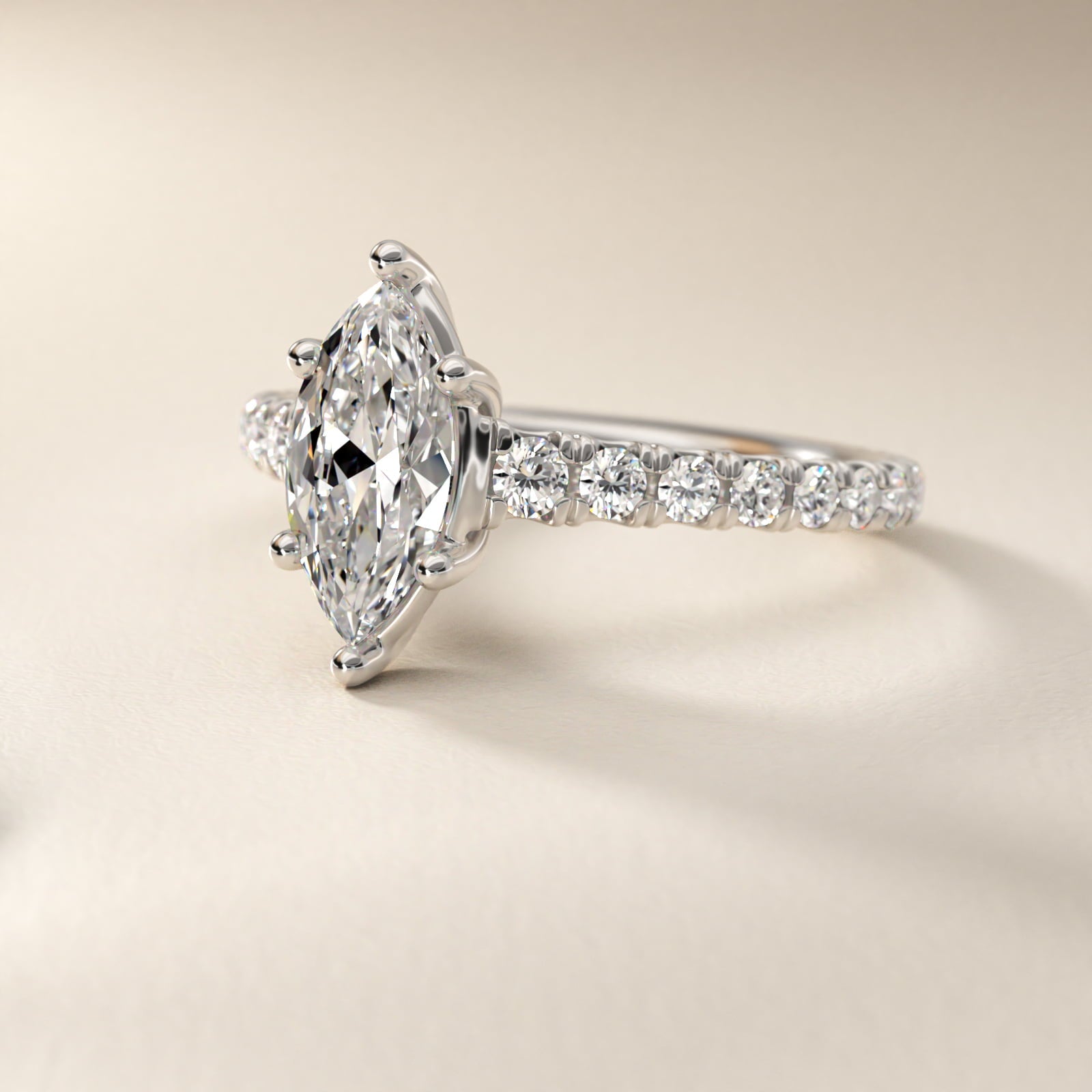 The Gallery Collection™ Cathedral PavŽ Diamond Engagement Ring in 14k White Gold (5/8 ct. tw.) - Marquise Center