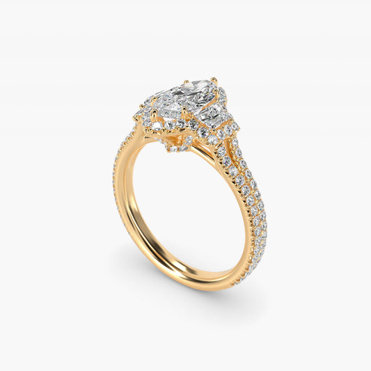 The Gallery Collection™ Emerald Three Stone Halo Diamond Engagement Ring in 14K Yellow Gold (1.50 ct. tw.) - Marquise Center