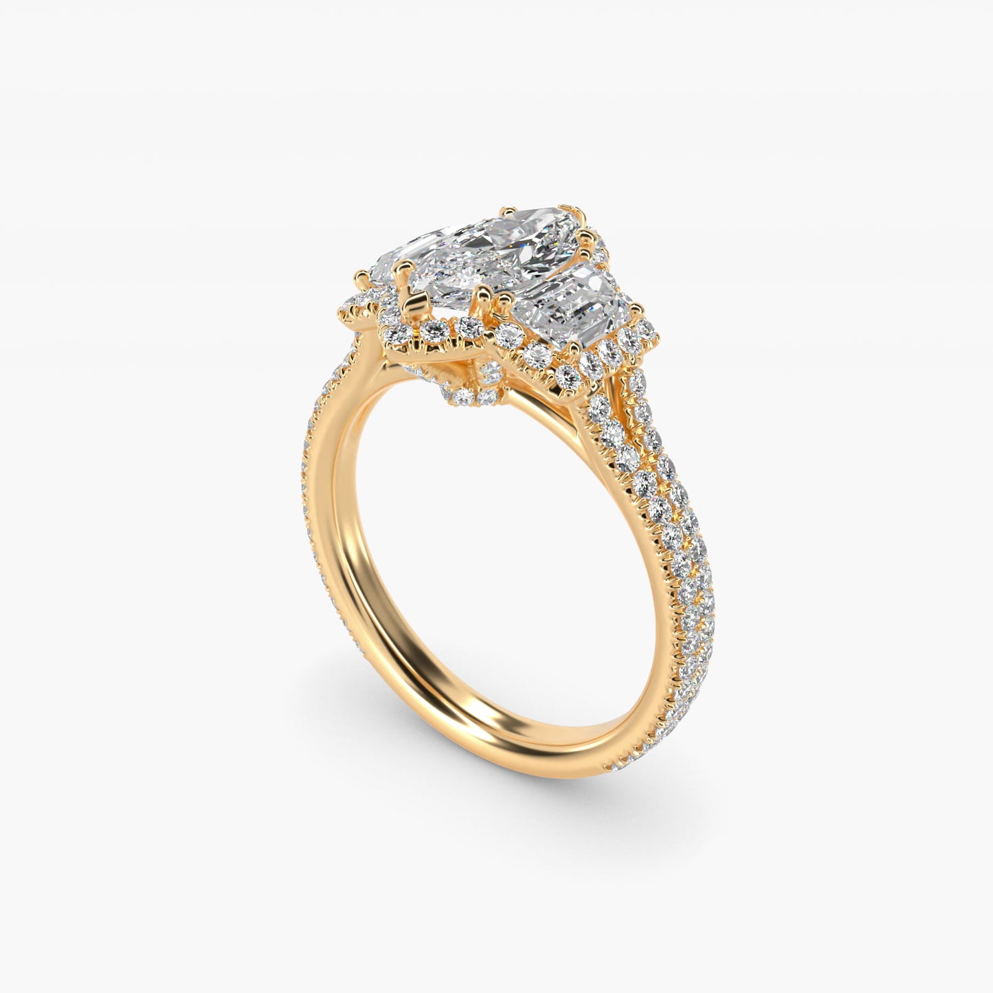 The Gallery Collection™ Vintage Three Stone Trapezoid Diamond Engagement Ring 18k Yellow Gold - Marquise Center