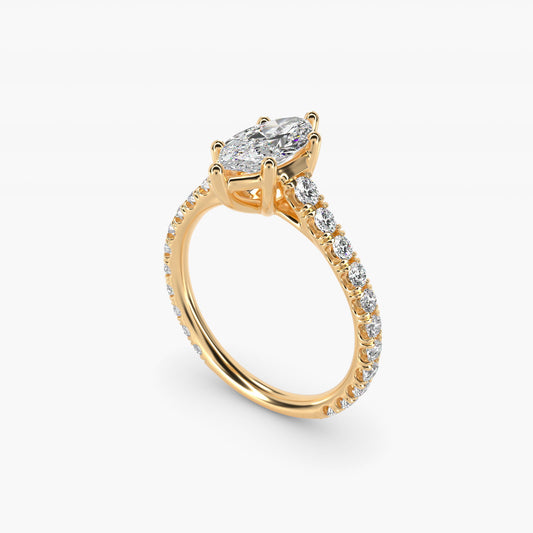 The Gallery Collection™ Cathedral PavŽ Diamond Engagement Ring in 14K Yellow Gold (5/8 ct. tw.) - Marquise Center