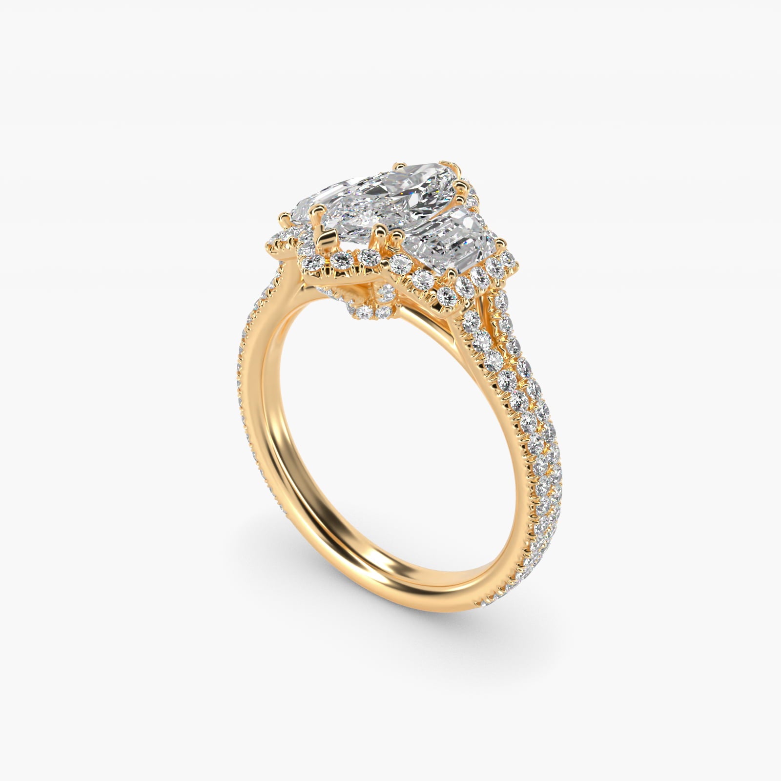 The Gallery Collection™ Vintage Three Stone Trapezoid Diamond Engagement Ring 14k Yellow Gold - Marquise Center