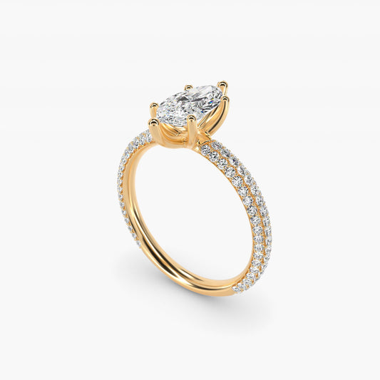 The Gallery Collection™ Rolled MicropavŽ Diamond Engagement Ring in 14K Yellow Gold (3/8 ct. tw.) - Marquise Center