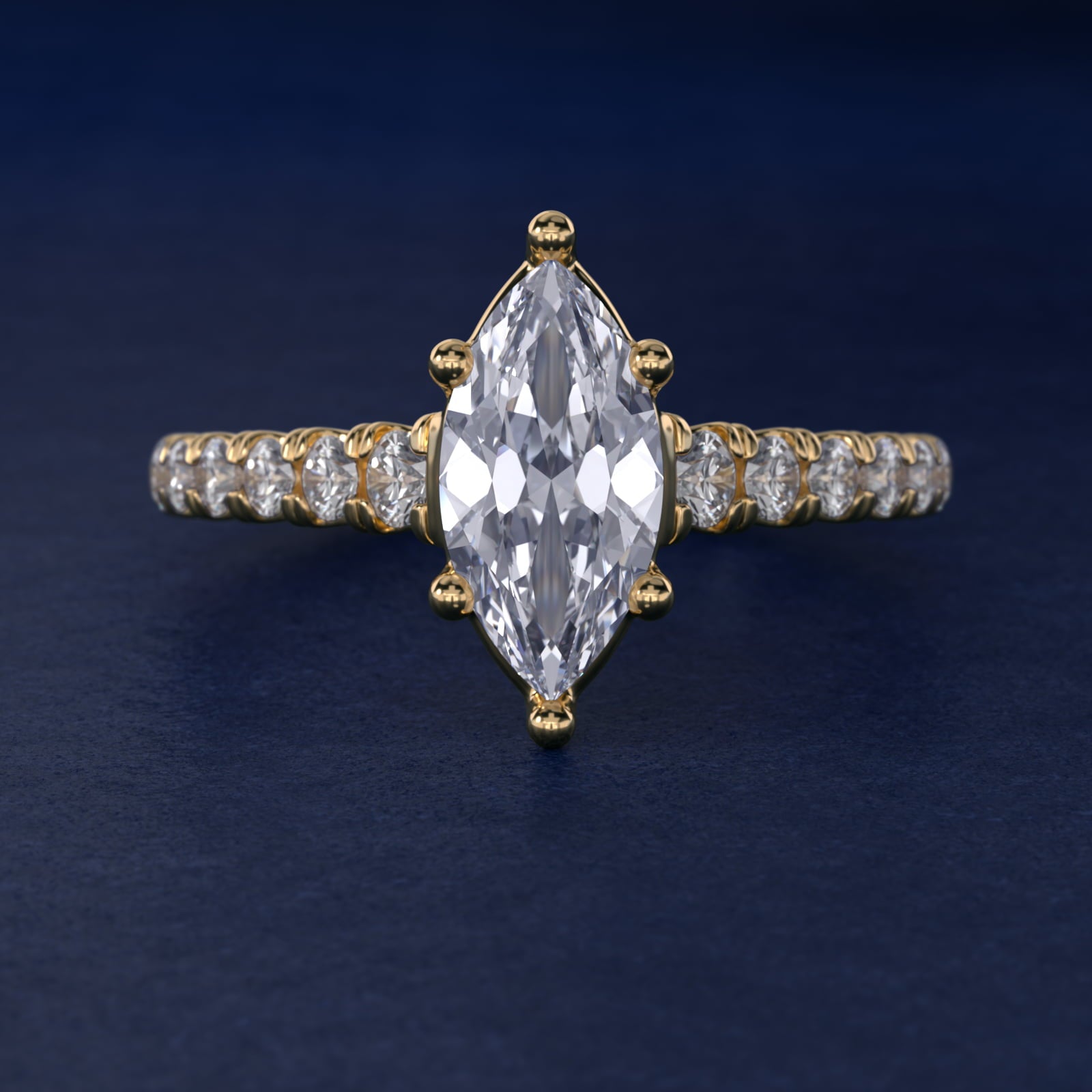 The Gallery Collection™ Cathedral PavŽ Diamond Engagement Ring in 14K Yellow Gold (5/8 ct. tw.) - Marquise Center