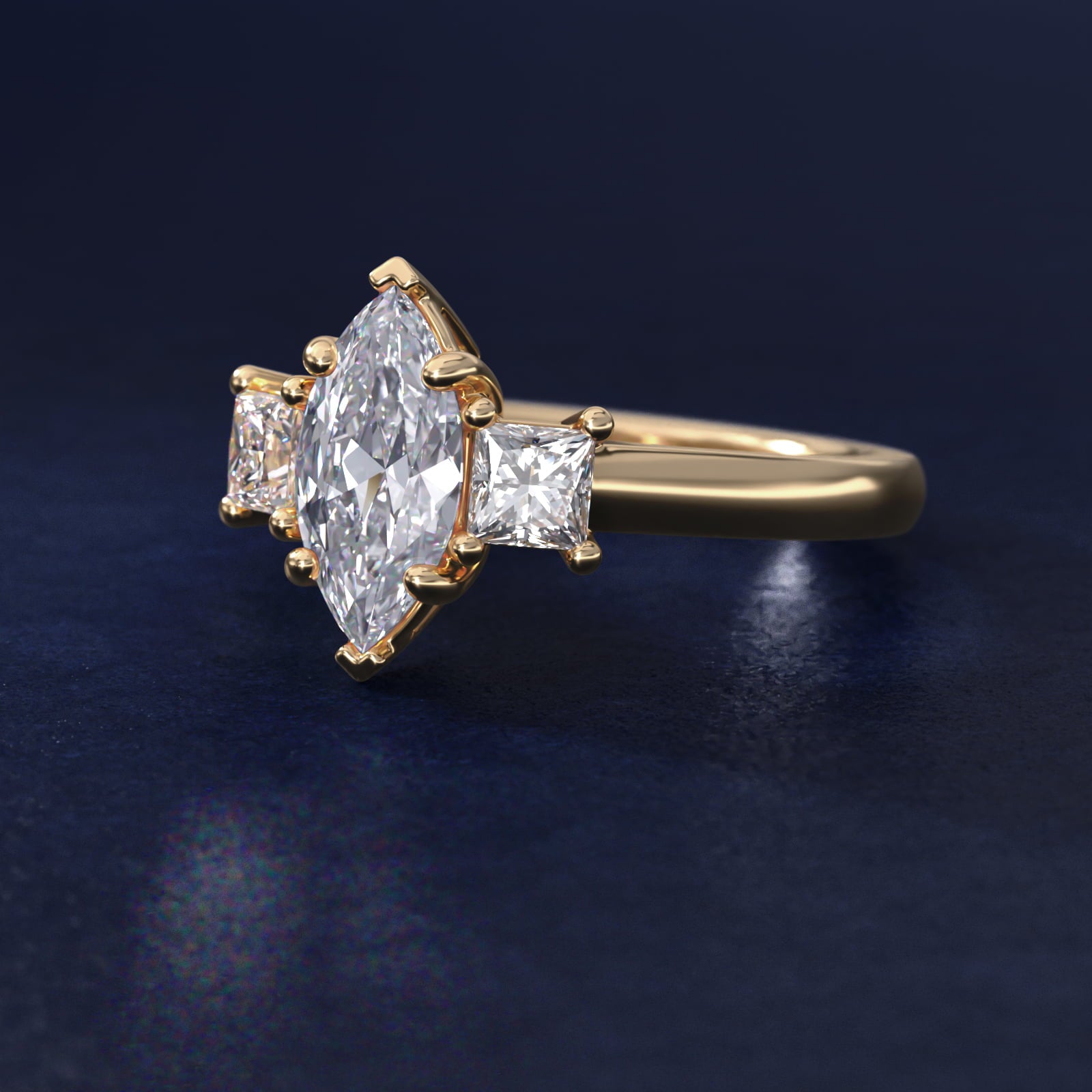 The Gallery Collectionª Princess-Cut Three-Stone Diamond Engagement Ring in 18k Yellow Gold (3/8 ct. tw.) - Marquise Center