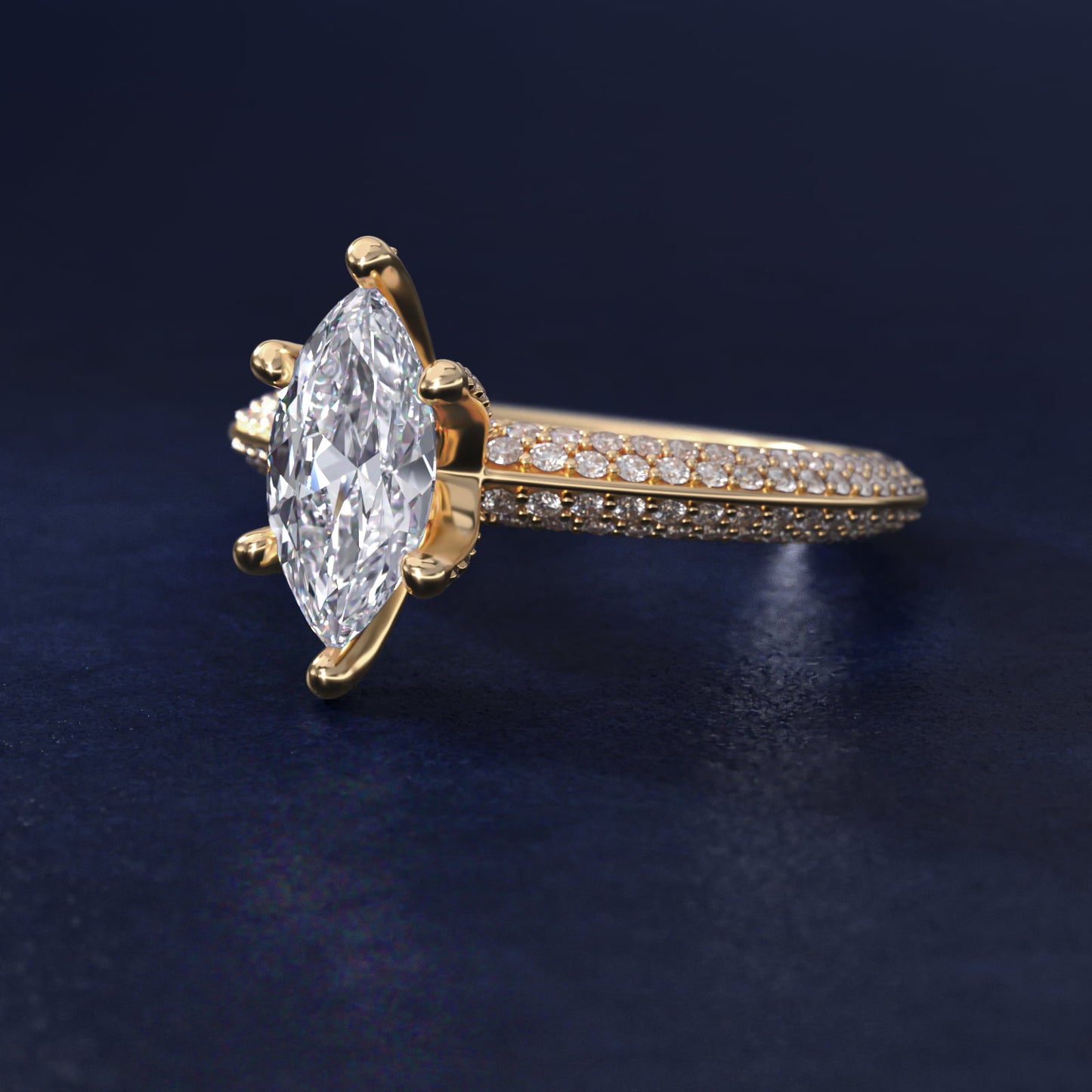 The Gallery Collection™ Knife Edge MicropavŽ Diamond Engagement Ring in 18k Yellow Gold (3/8 ct. tw.) - Marquise Center