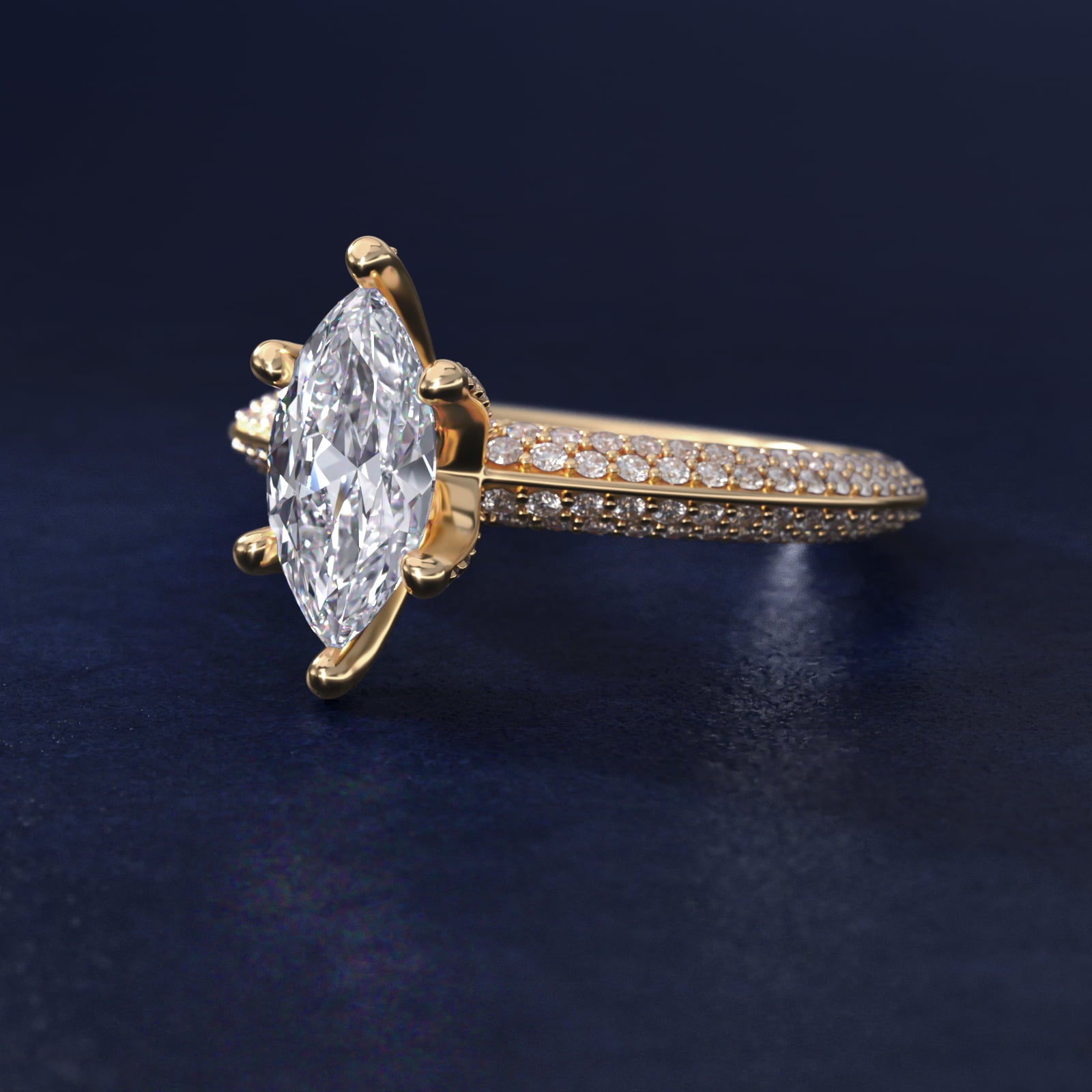 The Gallery Collection™ Knife Edge MicropavŽ Diamond Engagement Ring in 18k Yellow Gold (3/8 ct. tw.) - Marquise Center