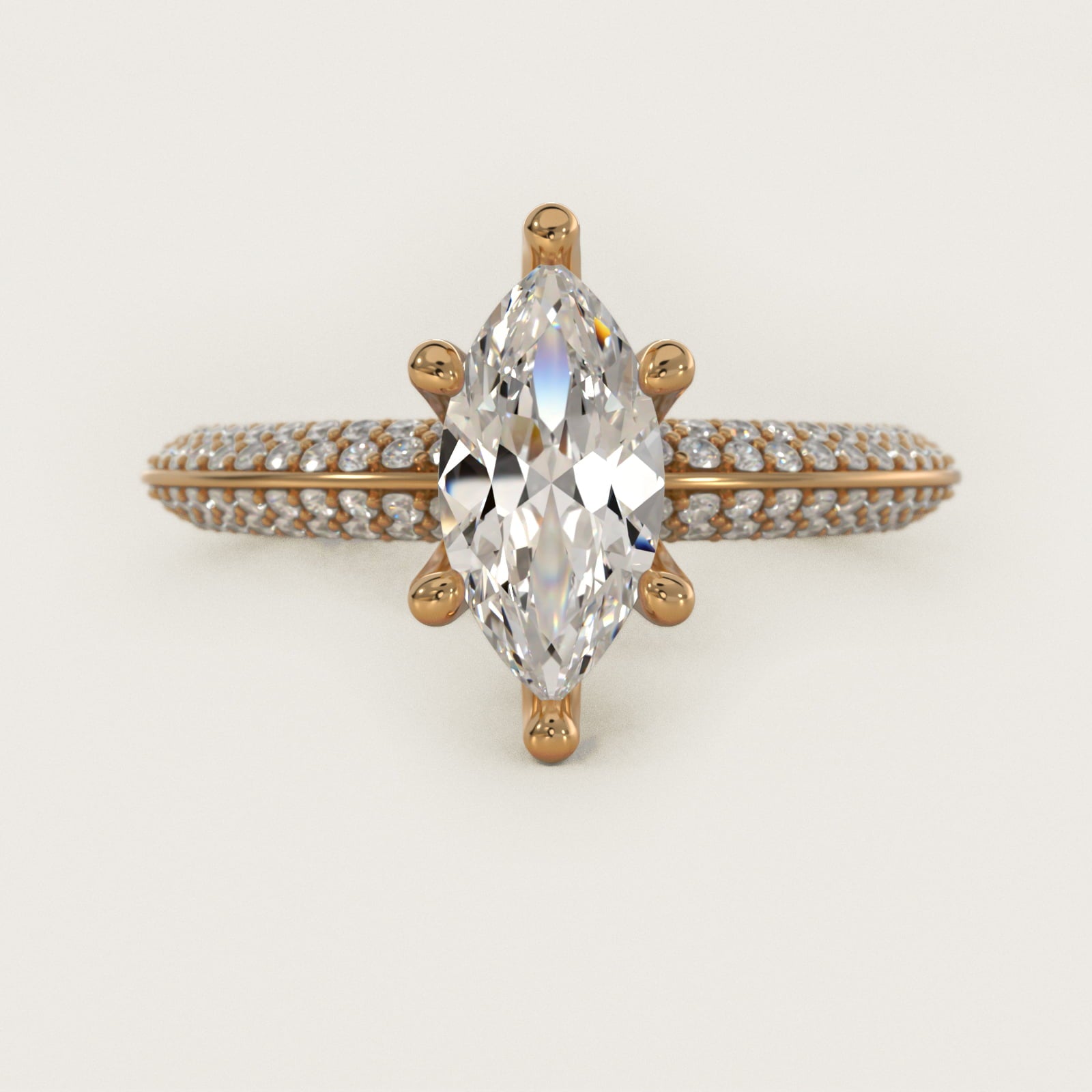 The Gallery Collection™ Knife Edge MicropavŽ Diamond Engagement Ring in 14K Yellow Gold (3/8 ct. tw.) - Marquise Center
