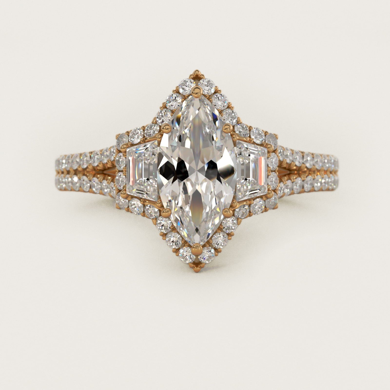 The Gallery Collection? Cathedral Pav? Diamond Engagement Ring in 18k Yellow Gold (5/8 ct. tw.) - Marquise Center