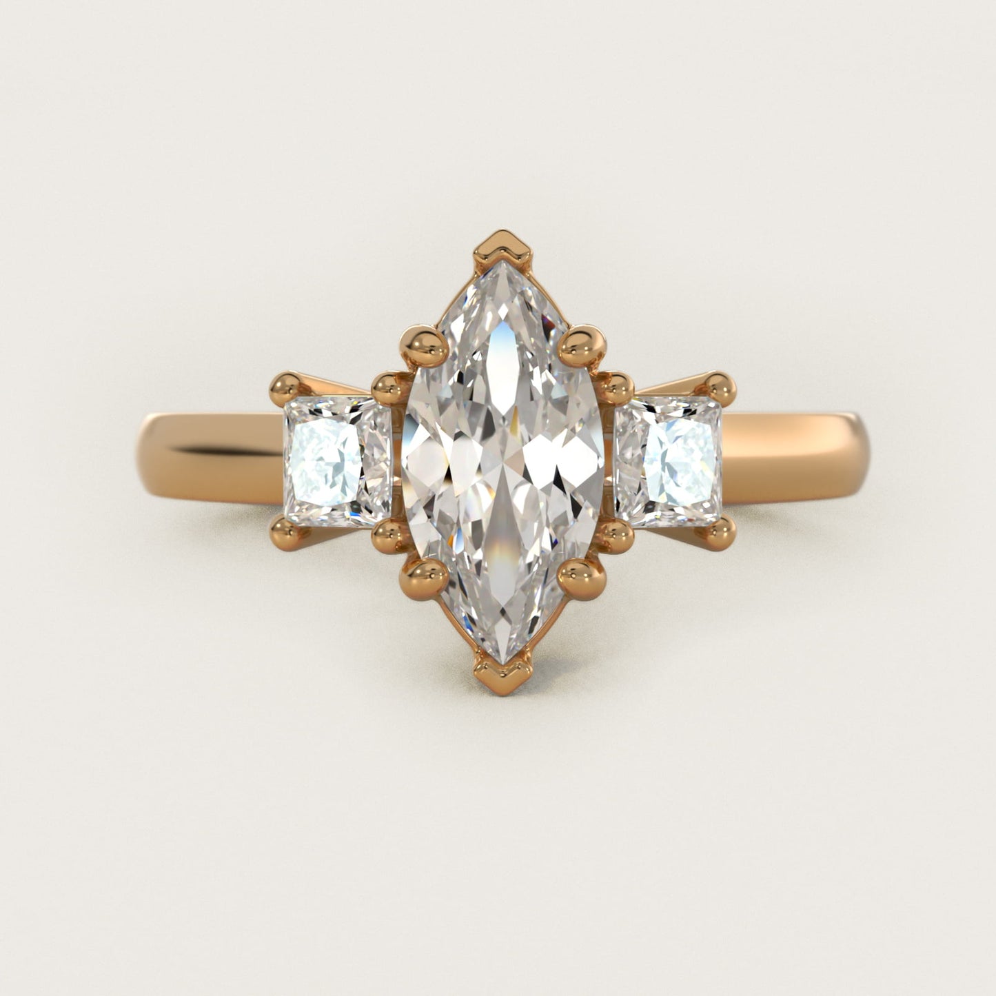 The Gallery Collectionª Princess-Cut Three-Stone Diamond Engagement Ring in 18k Yellow Gold (3/8 ct. tw.) - Marquise Center